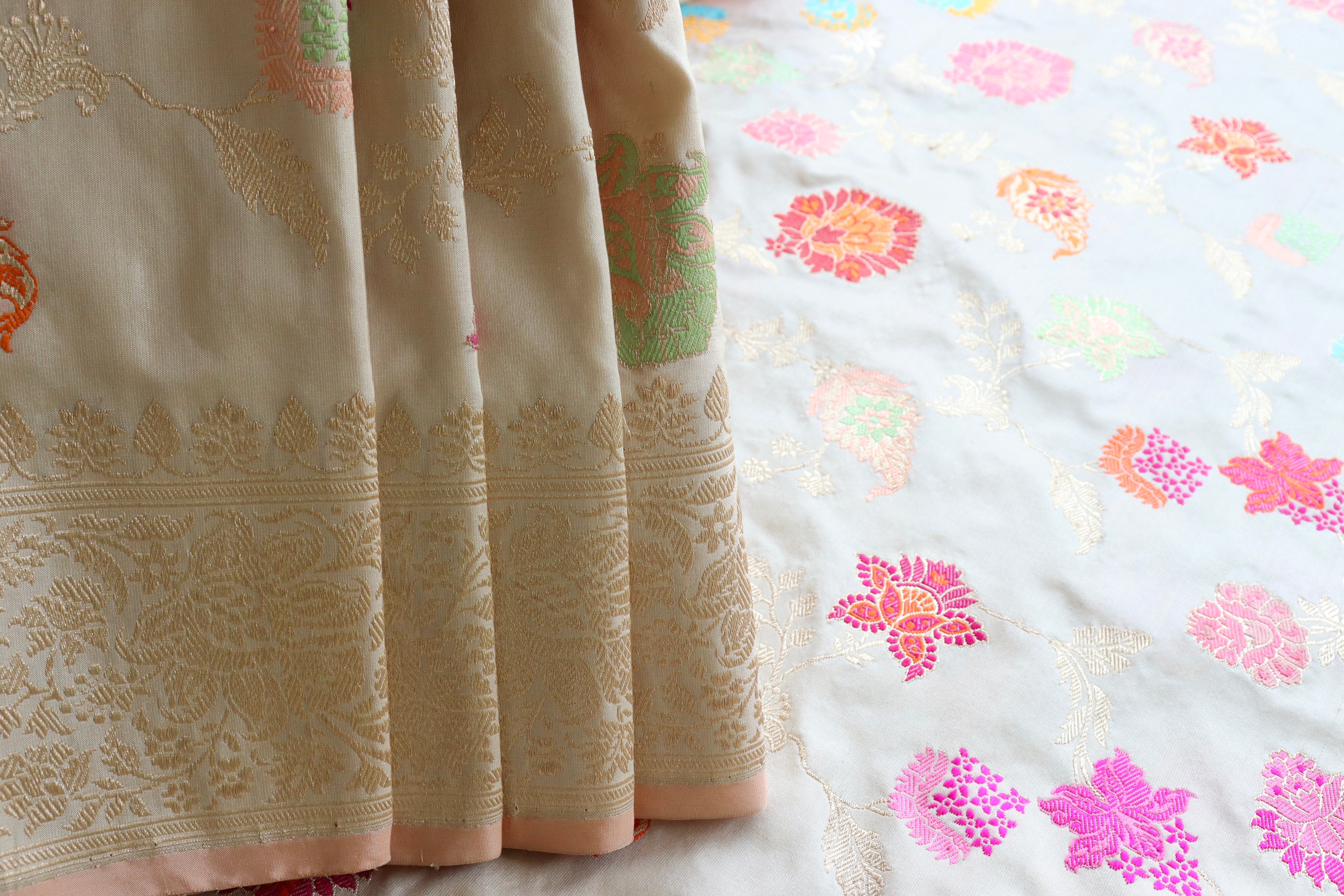 Ivory Kimkhab Pure Silk Handloom Banarasi Silk Saree