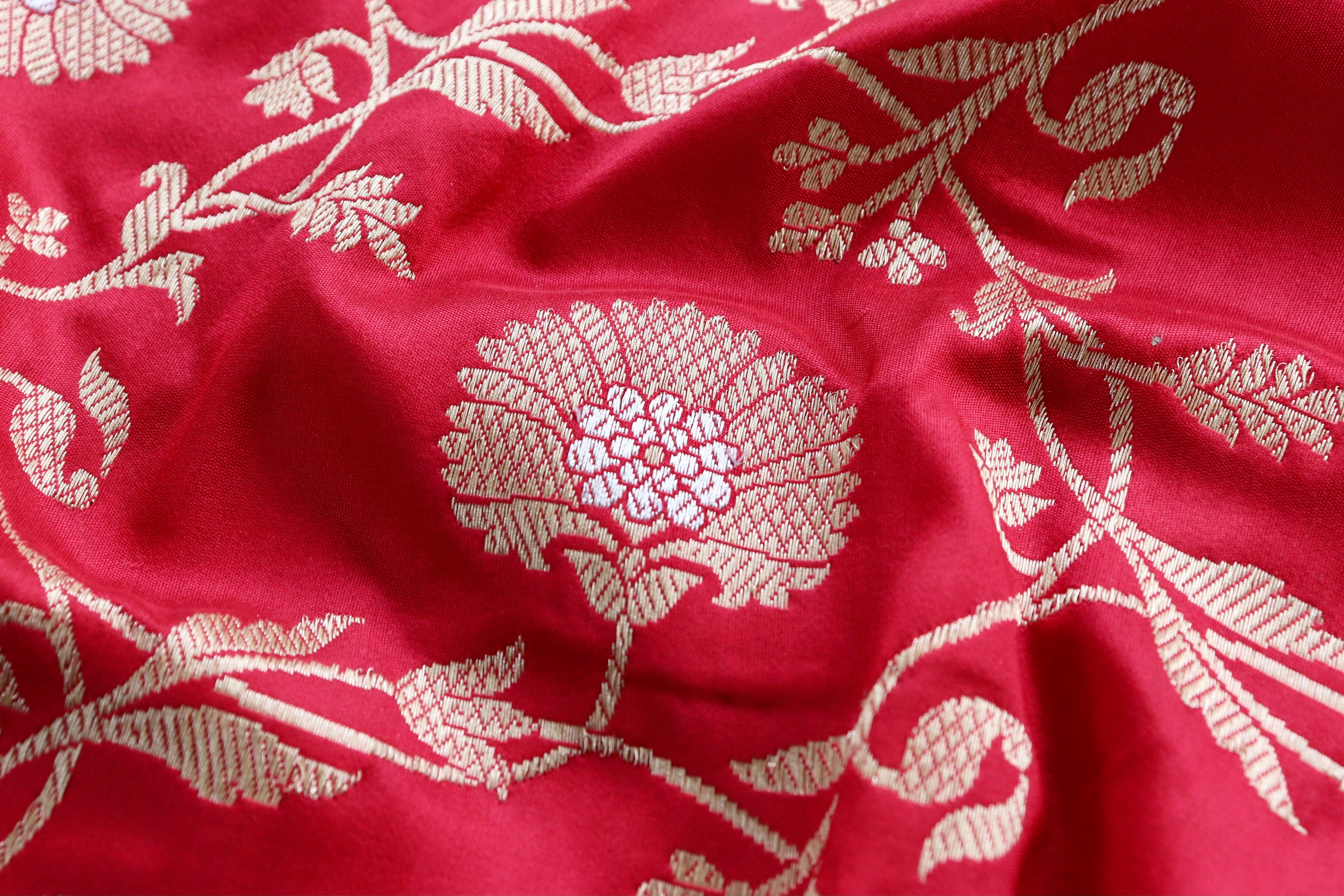 Rich Red Kadhua Phool Jangla Katan Silk Saree