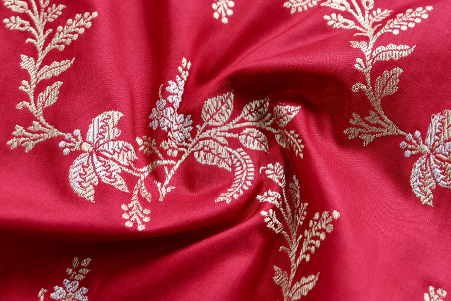 Deep Red Kadhua Phool Jangla Katan Silk Saree