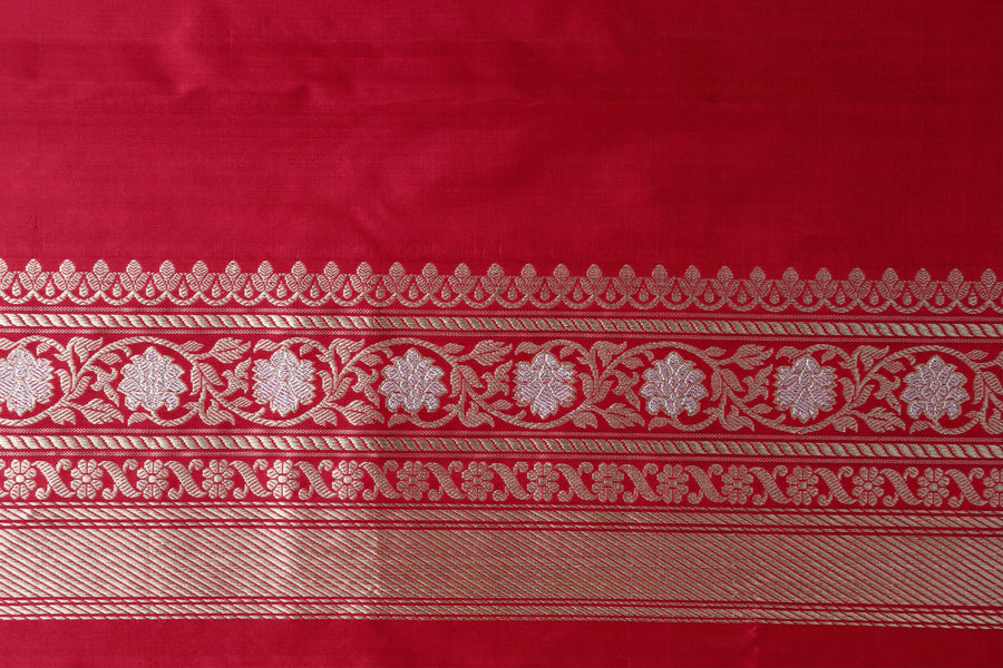 Deep Red Kadhua Phool Jangla Katan Silk Saree