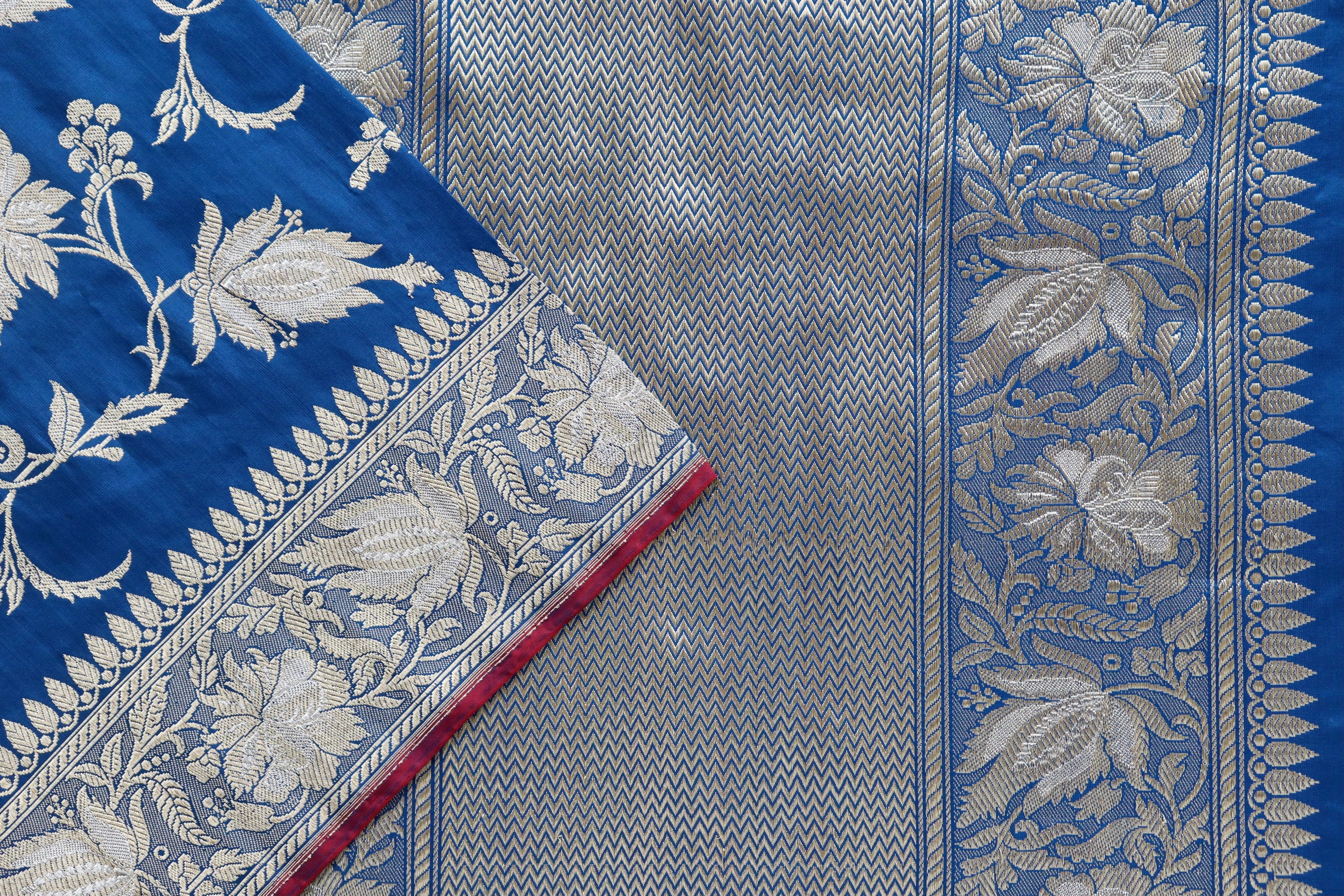 Blue Chinar Jangla Pure Silk Handloom Banarasi Saree