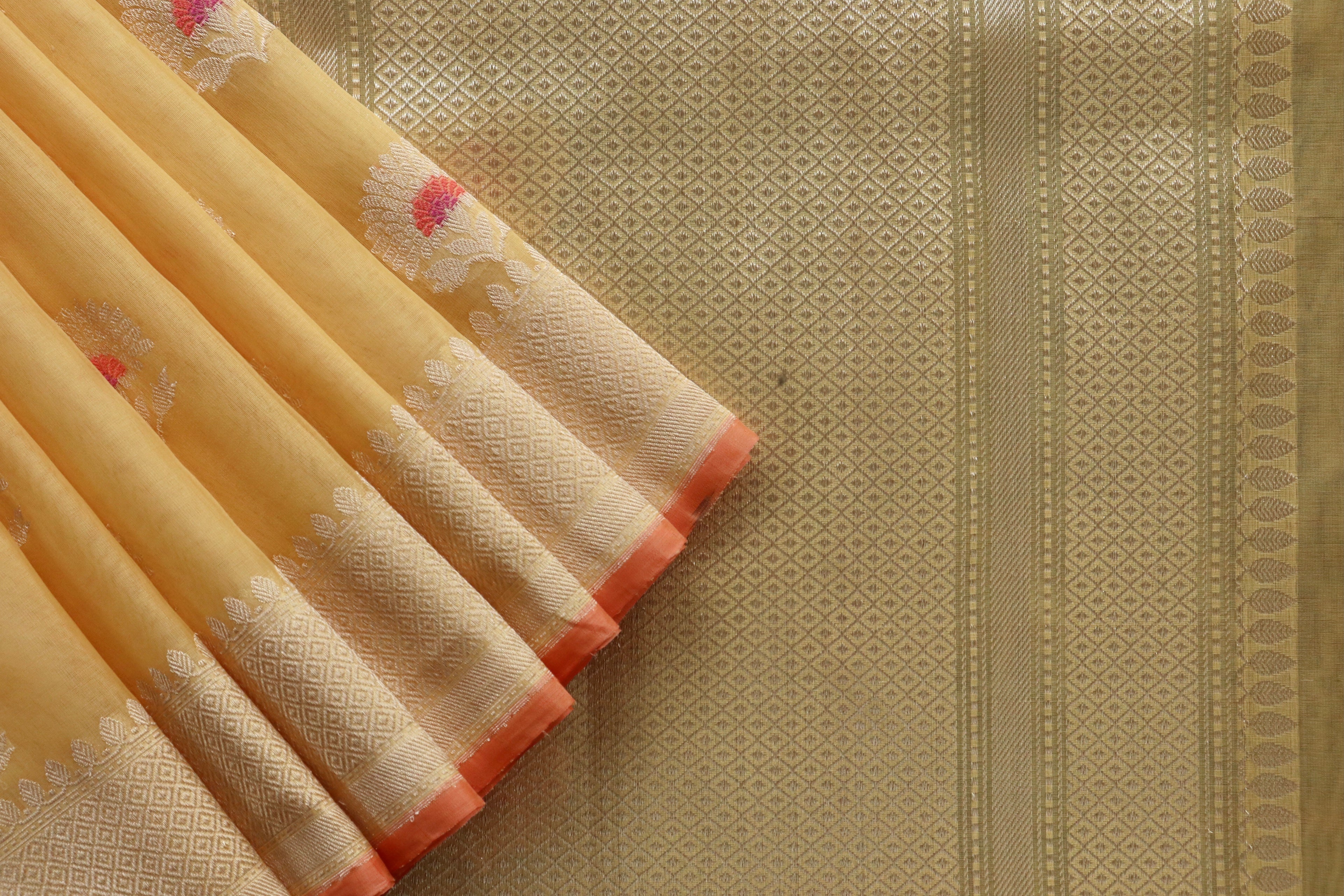 Yellow Genda Motif Pure Silk Handloom Banarasi Saree