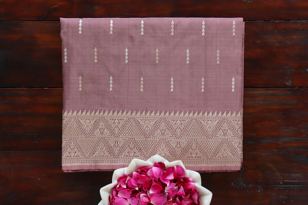 Dusty Rose handloom Banarsi saree with kadhua motifs in pure silk