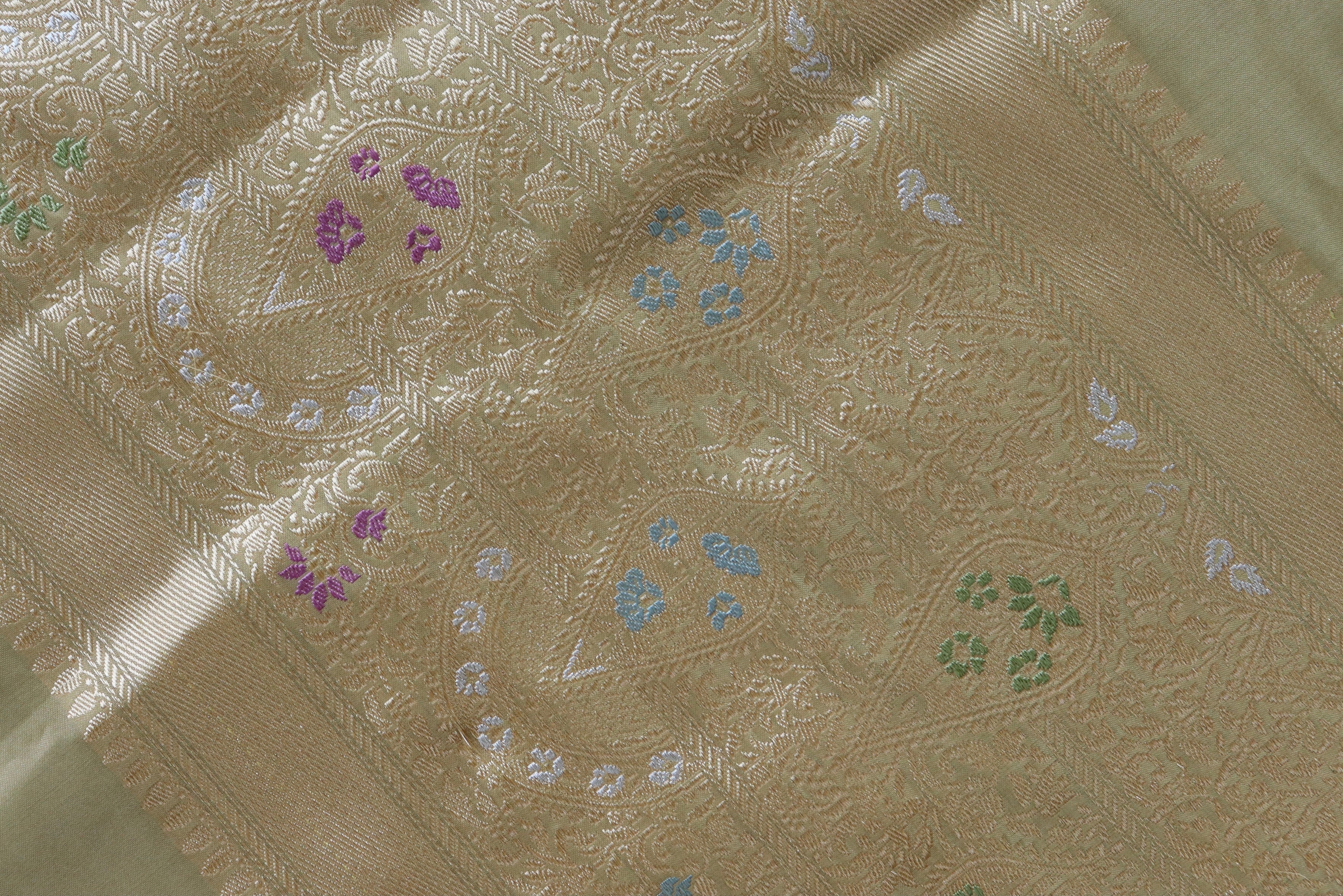 Gold & Grey Tissue With Meenadar Silk Kadiyal Banarasi Saree