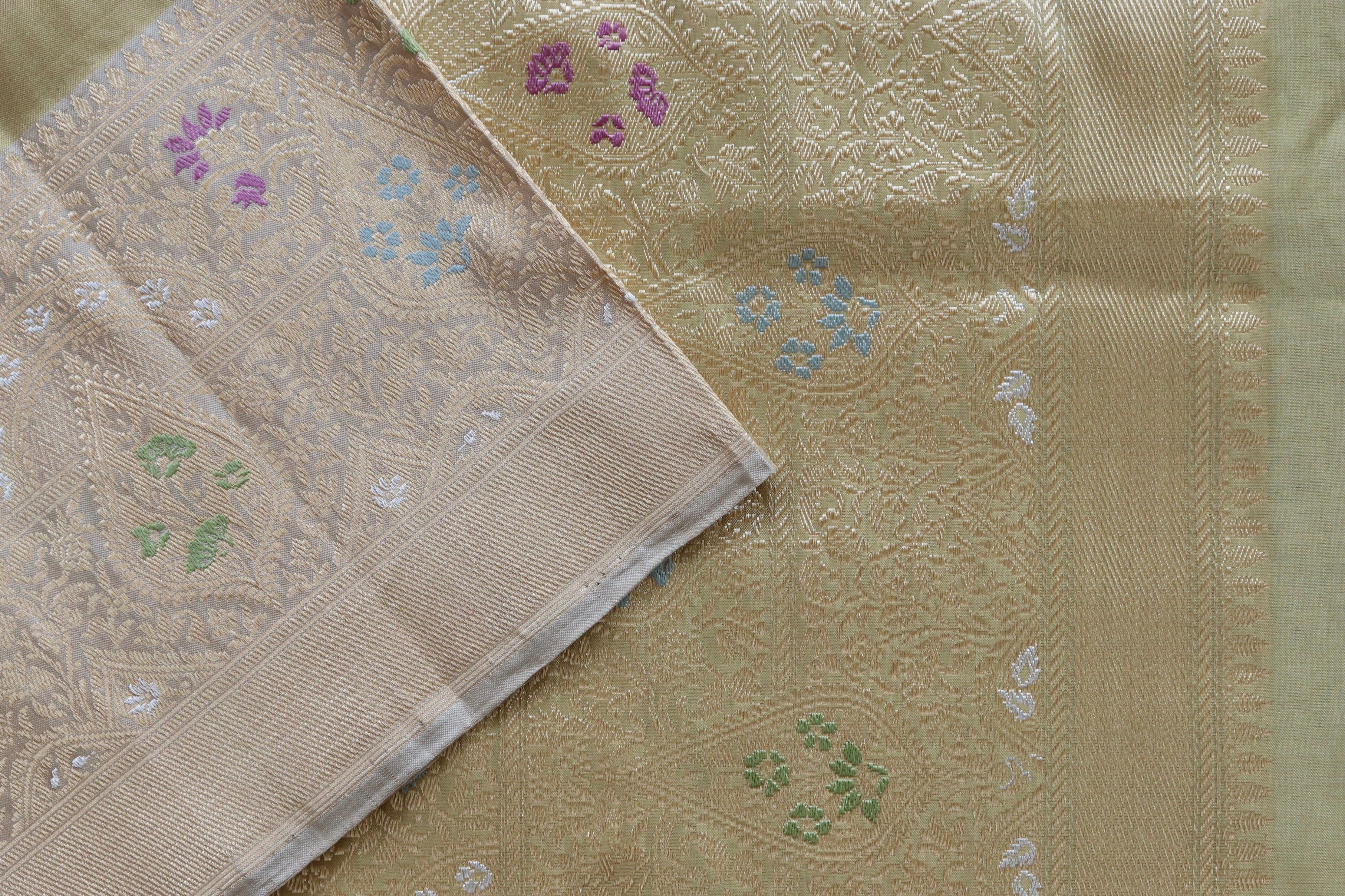 Gold & Grey Tissue With Meenadar Silk Kadiyal Banarasi Saree