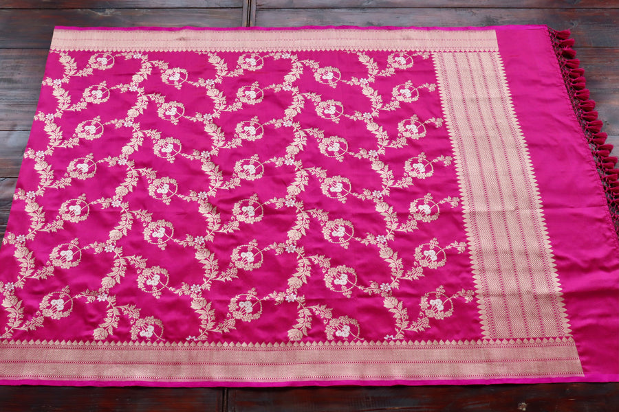Pink Jangla Pure Silk Handloom Banarasi Dupatta