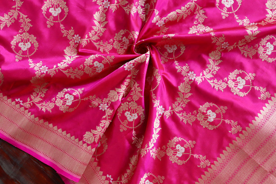 Pink Jangla Pure Silk Handloom Banarasi Dupatta