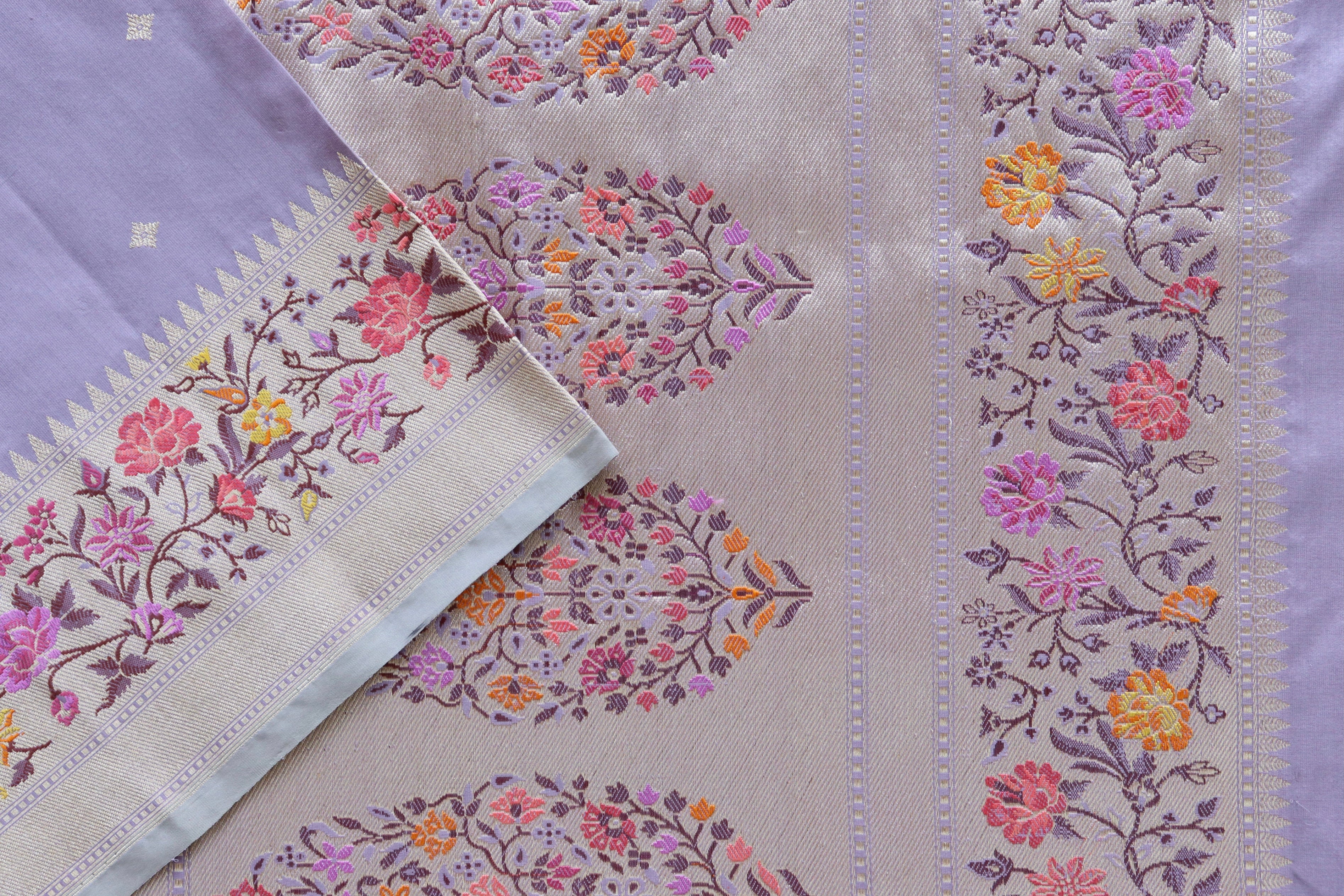 Lilac Blue Pink Kadhua Pure Katan Silk Handloom Banarasi Saree