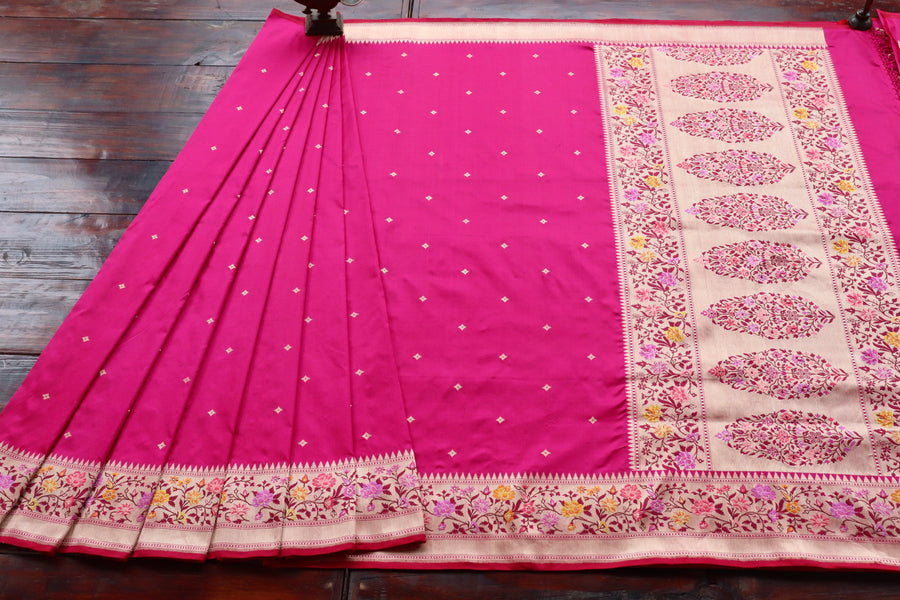 Rani Pink Meenadar Kadhua  Pure Silk Handloom Banarasi Saree