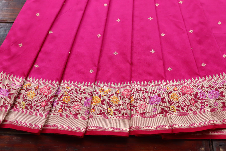 Rani Pink Meenadar Kadhua  Pure Silk Handloom Banarasi Saree