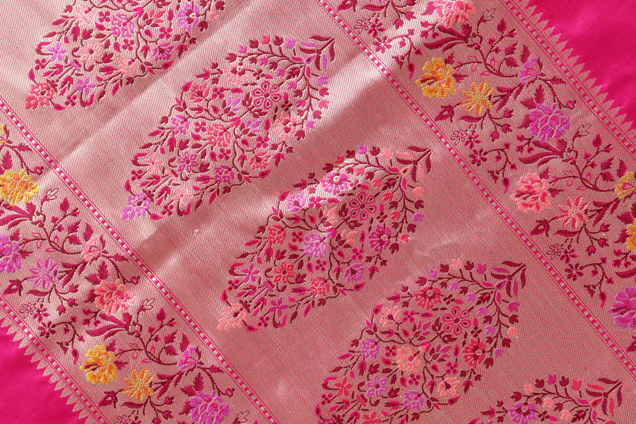 Rani Pink Meenadar Kadhua  Pure Silk Handloom Banarasi Saree