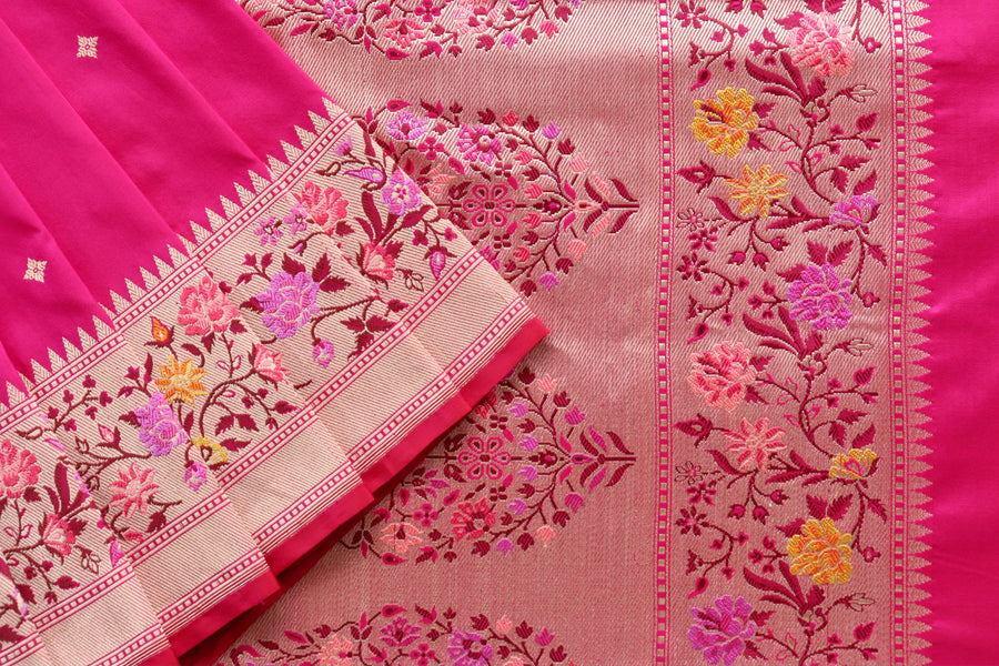 Rani Pink Meenadar Kadhua  Pure Silk Handloom Banarasi Saree