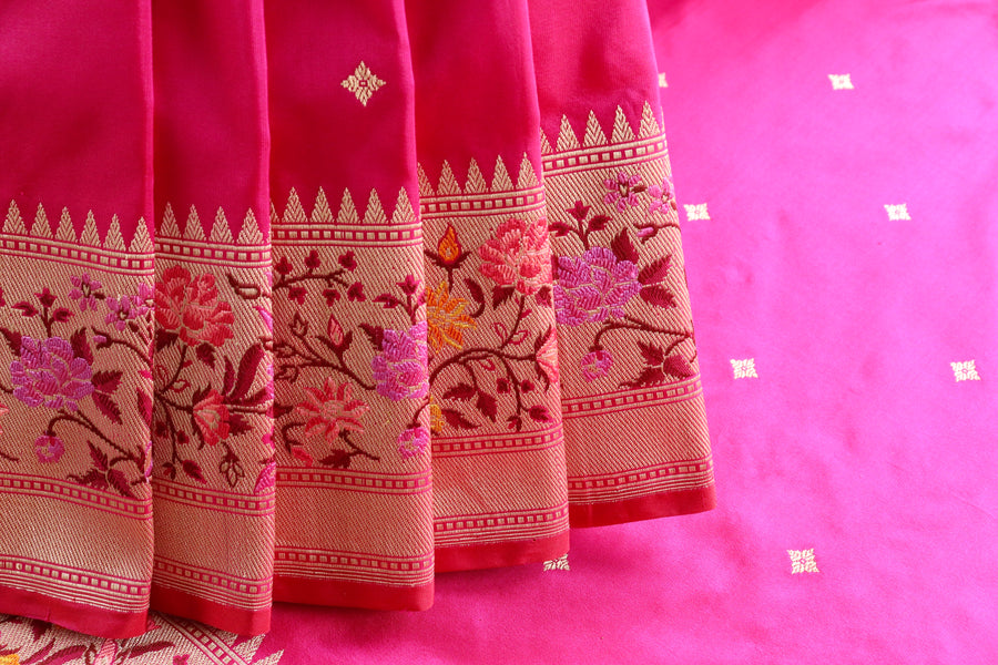 Rani Pink Meenadar Kadhua  Pure Silk Handloom Banarasi Saree
