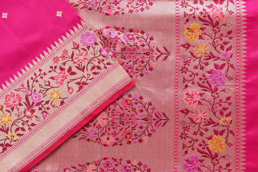 Rani Pink Meenadar Kadhua  Pure Silk Handloom Banarasi Saree