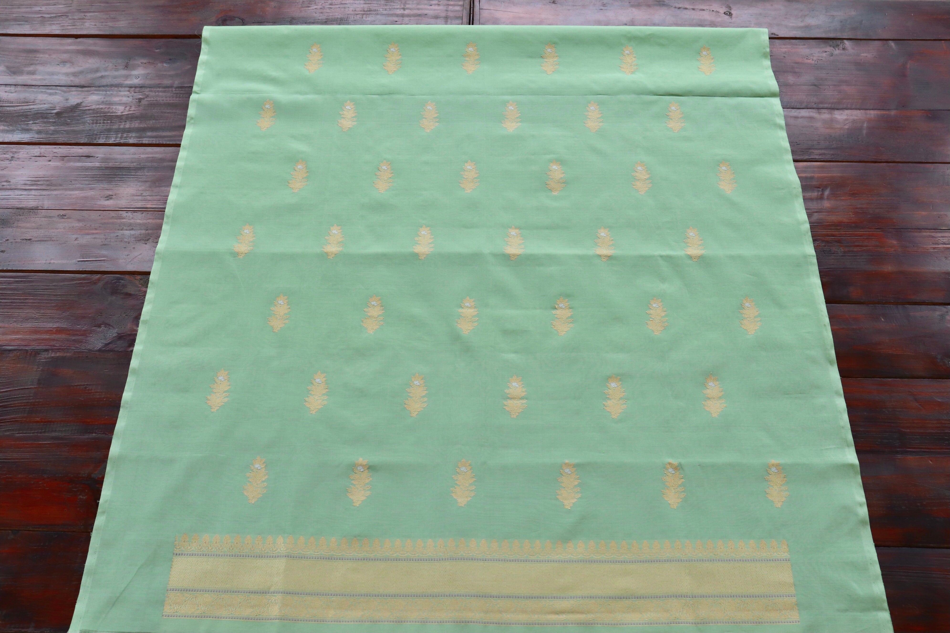 Pistachio Green Kora Silk Handloom Banarasi Suit Set