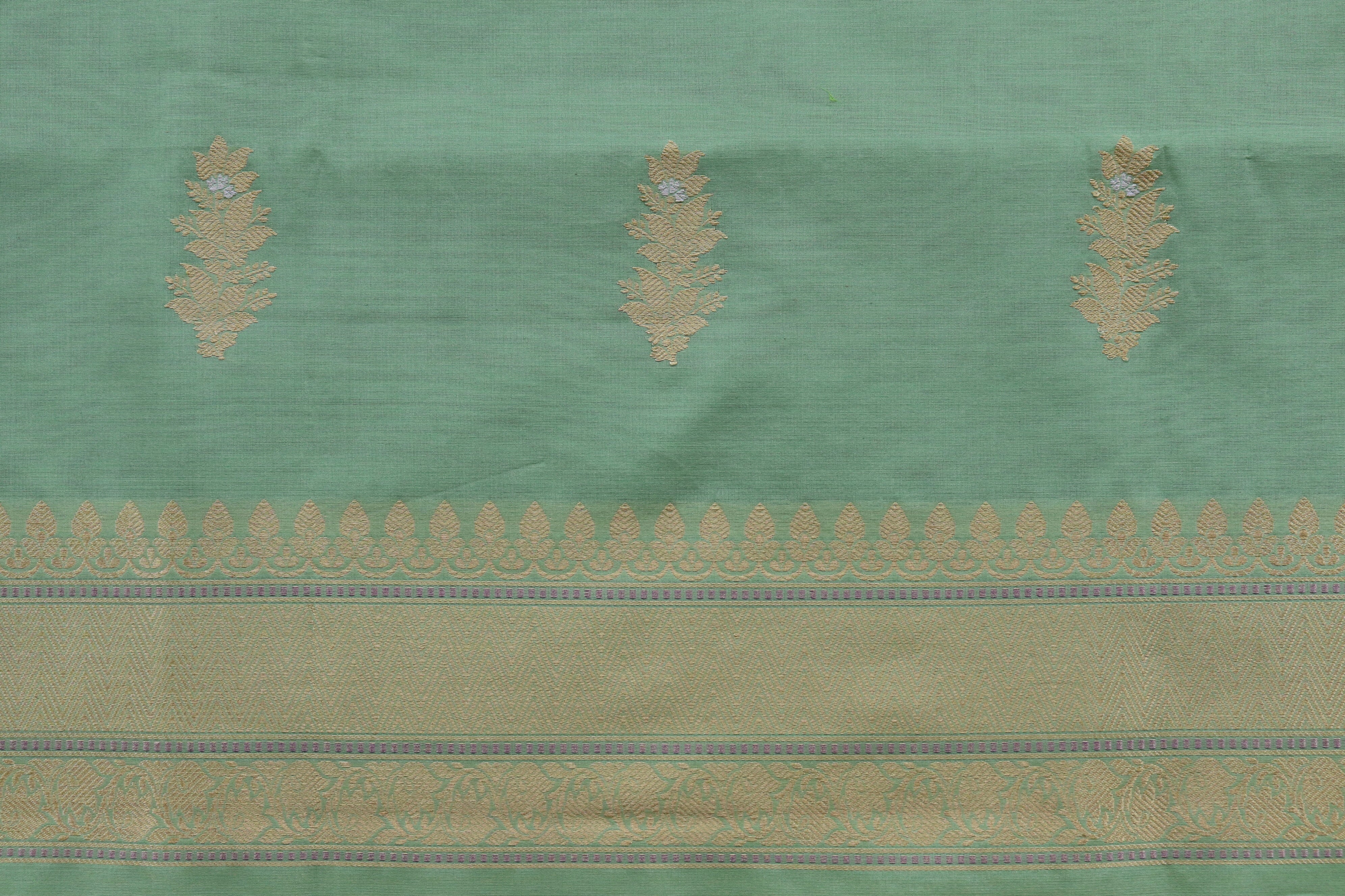 Pistachio Green Kora Silk Handloom Banarasi Suit Set