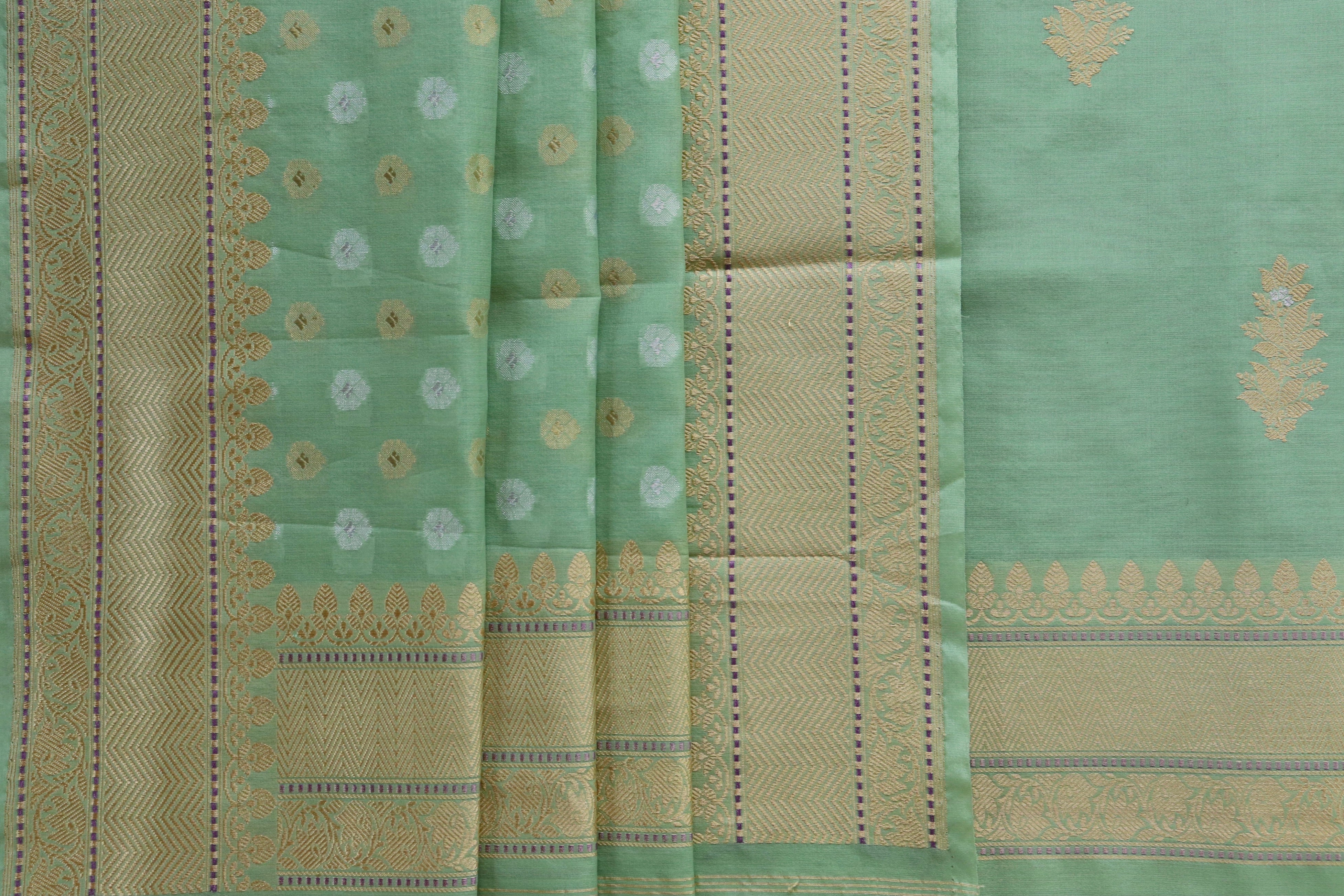 Pistachio Green Kora Silk Handloom Banarasi Suit Set