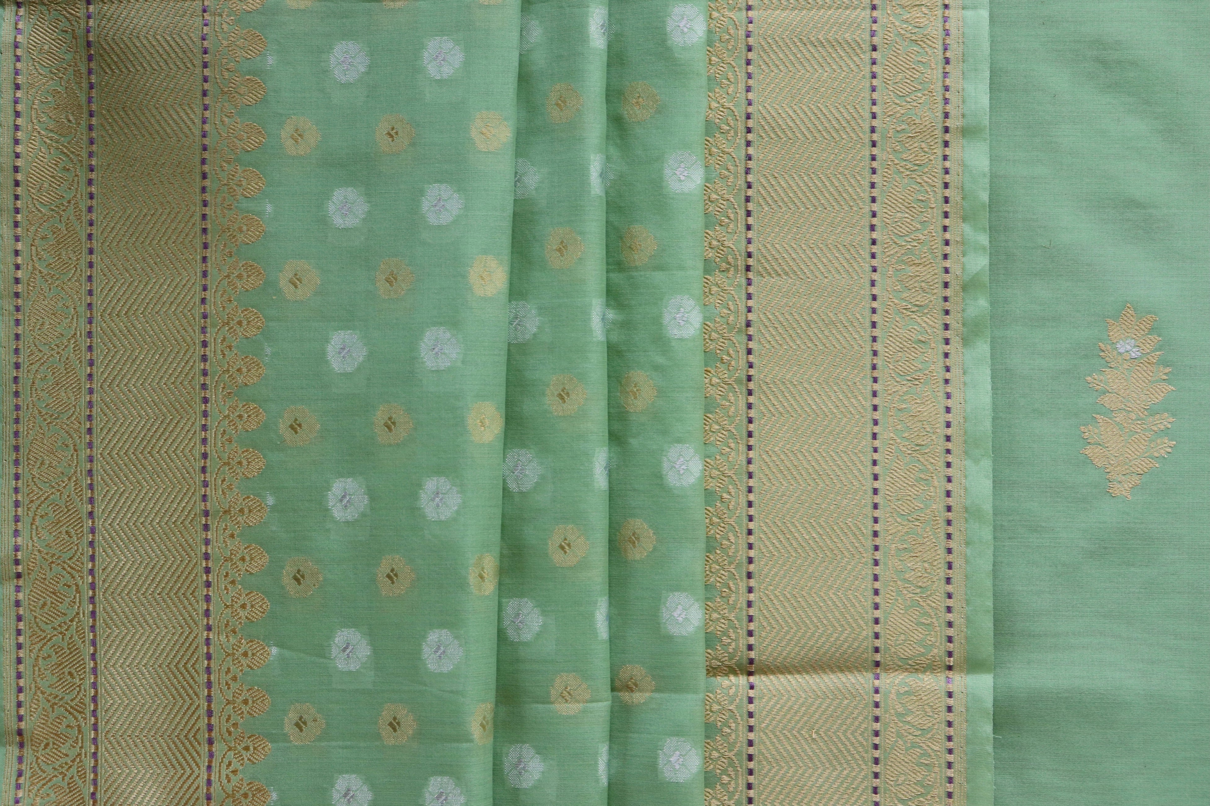 Pistachio Green Kora Silk Handloom Banarasi Suit Set