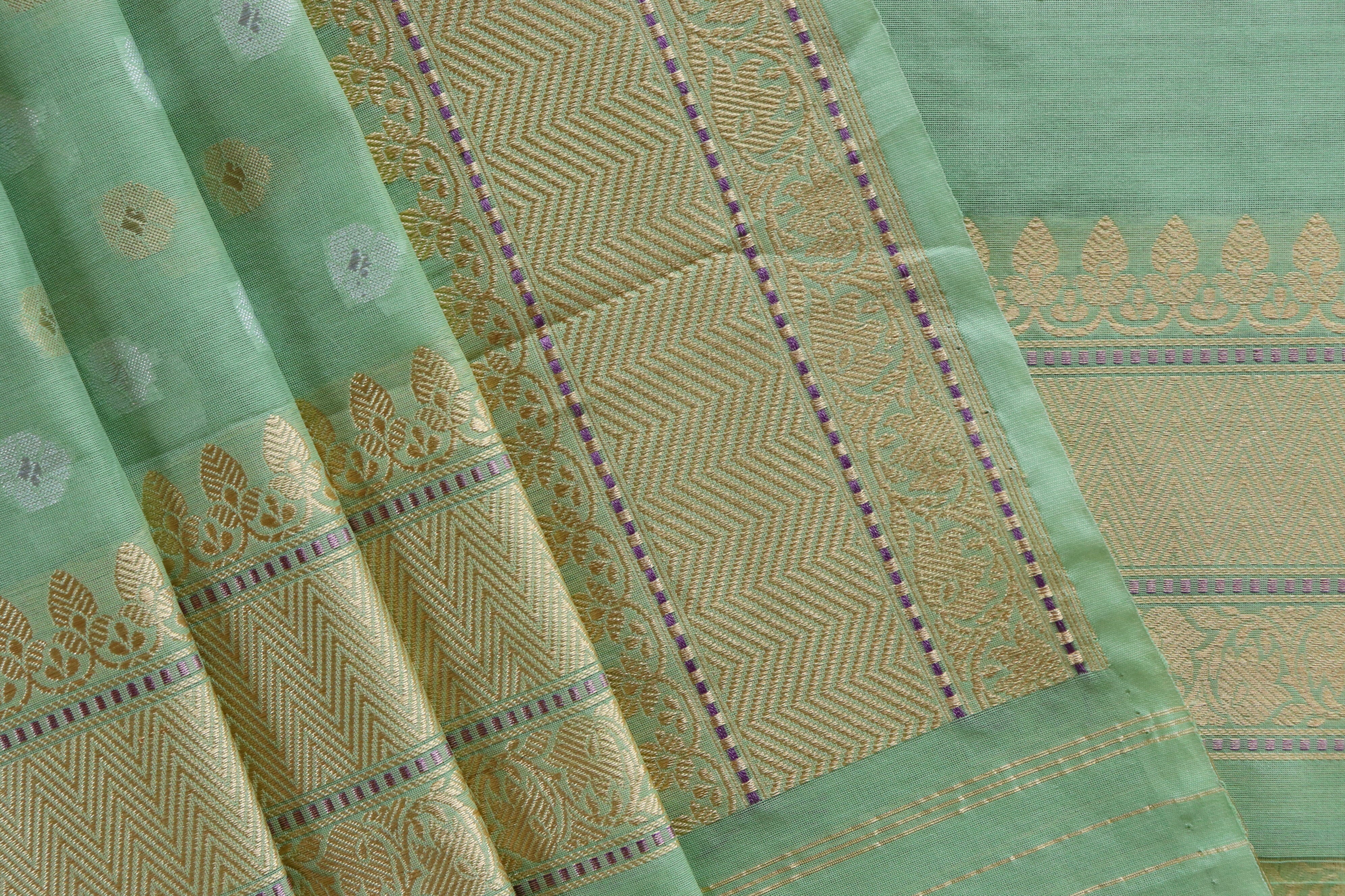 Pistachio Green Kora Silk Handloom Banarasi Suit Set