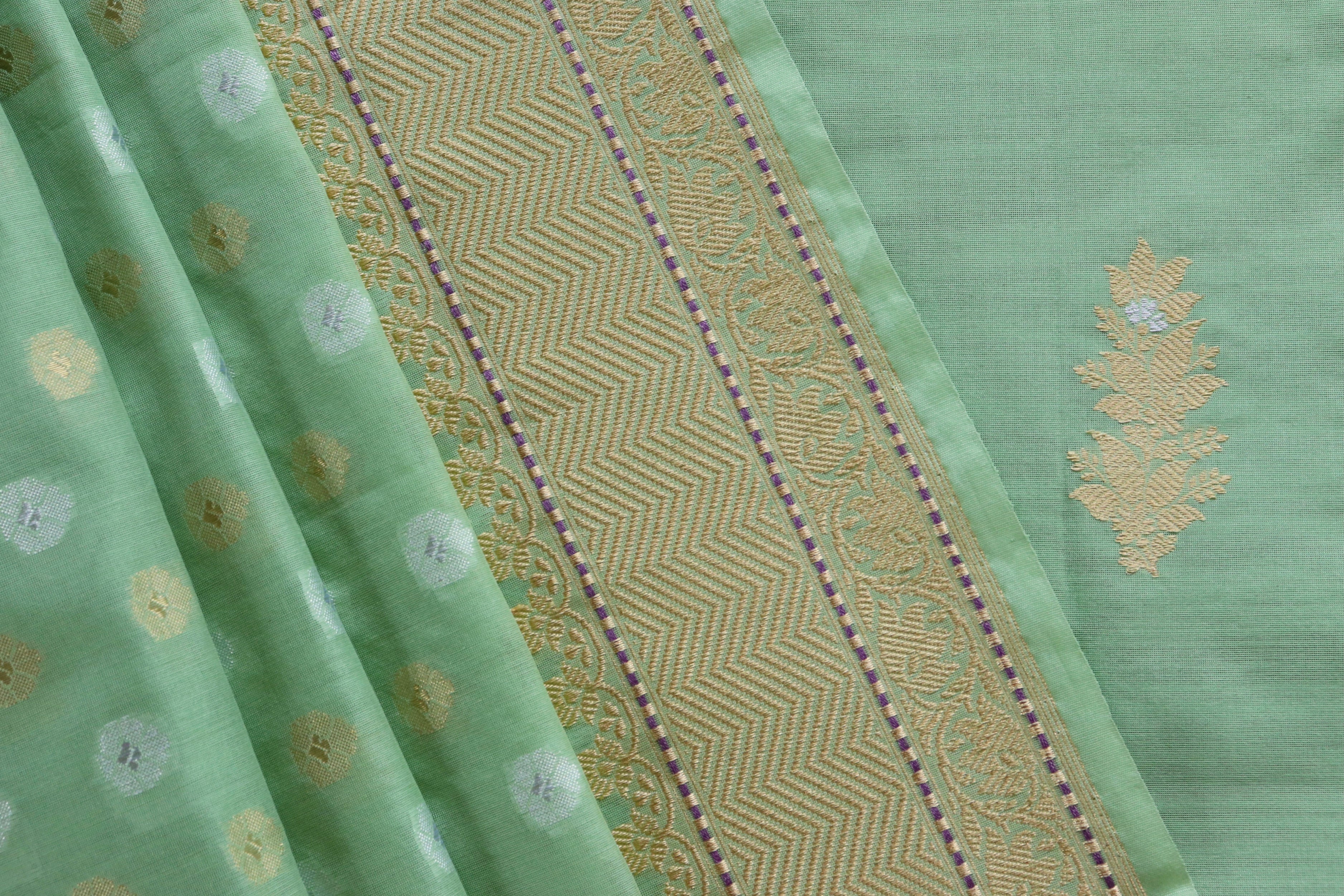 Pistachio Green Kora Silk Handloom Banarasi Suit Set