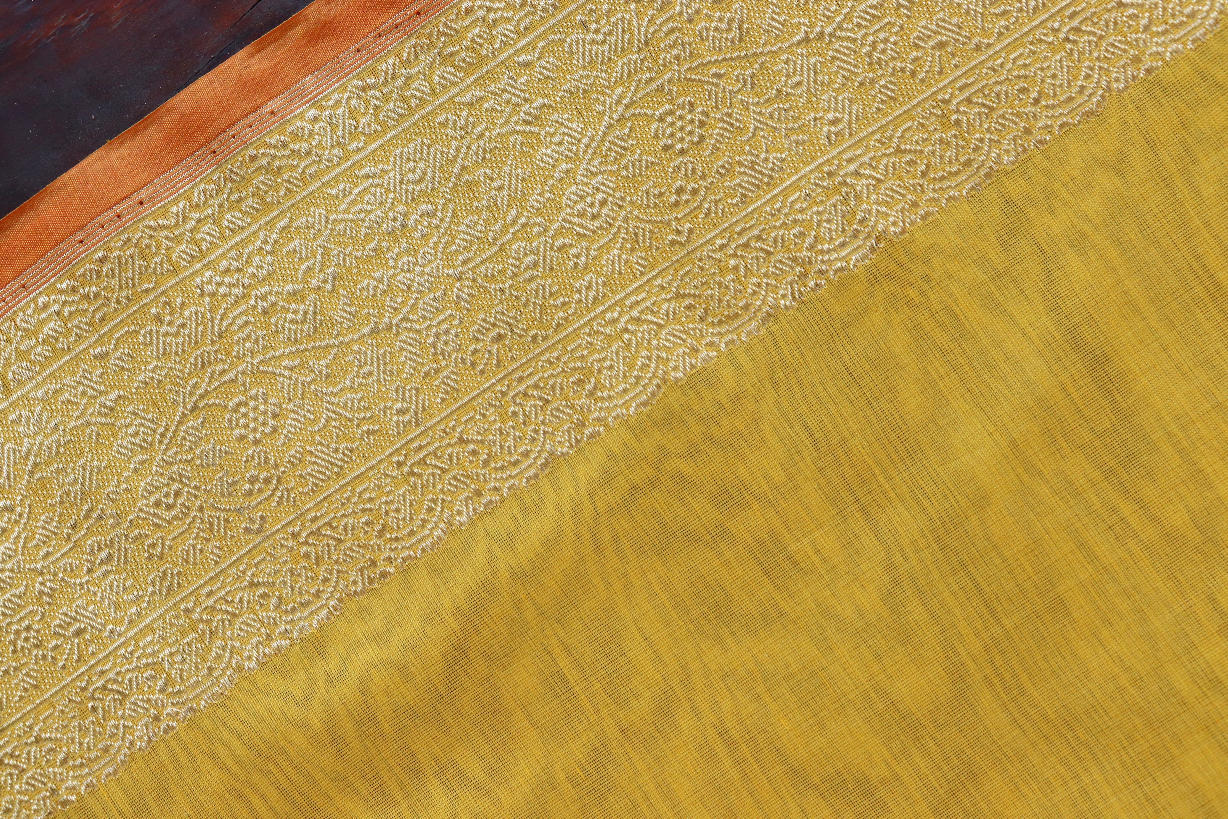 Mango Yellow Kuniya Organza Silk By Cotton Handloom Saree