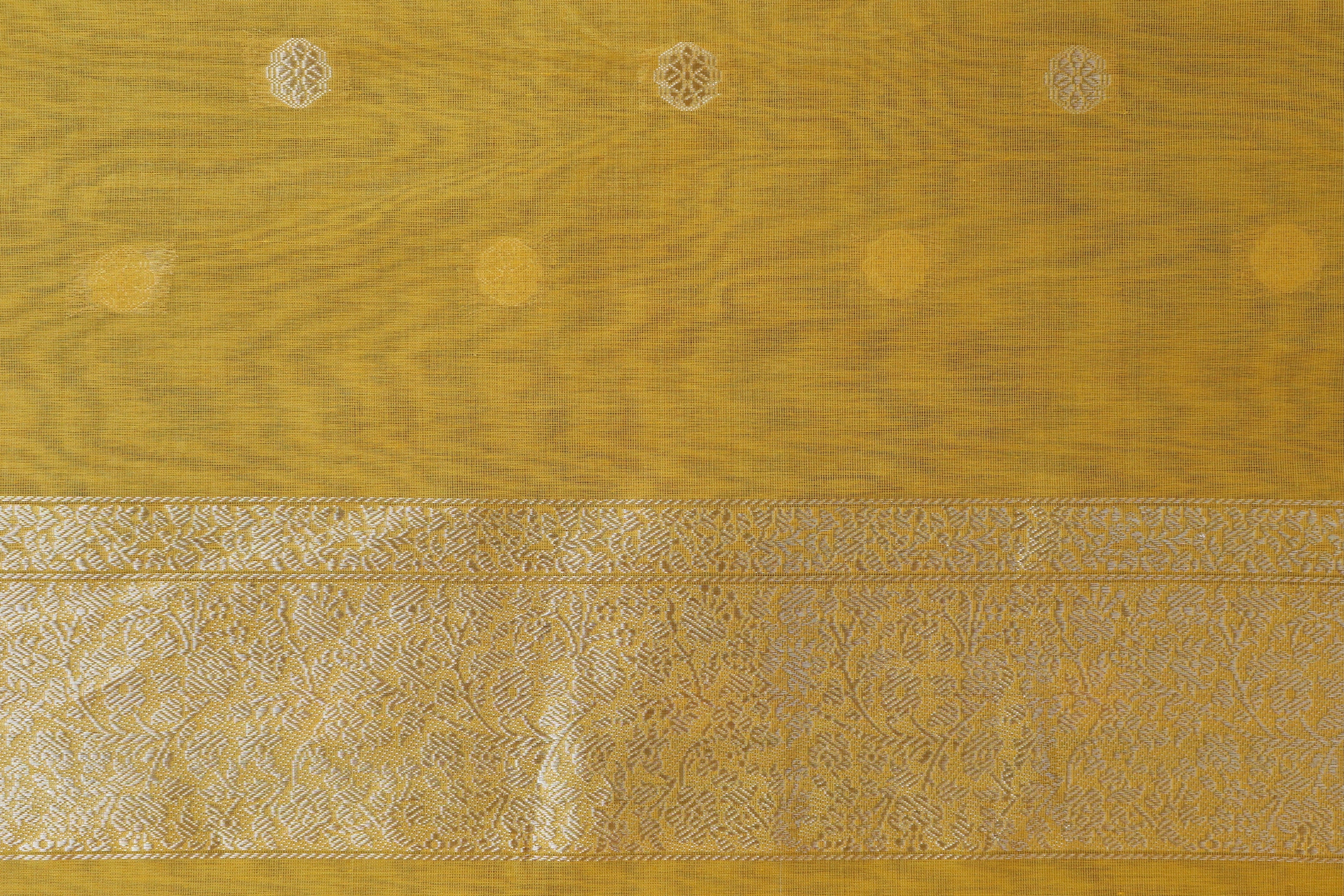 Mango Yellow Kuniya Organza Silk By Cotton Handloom Saree