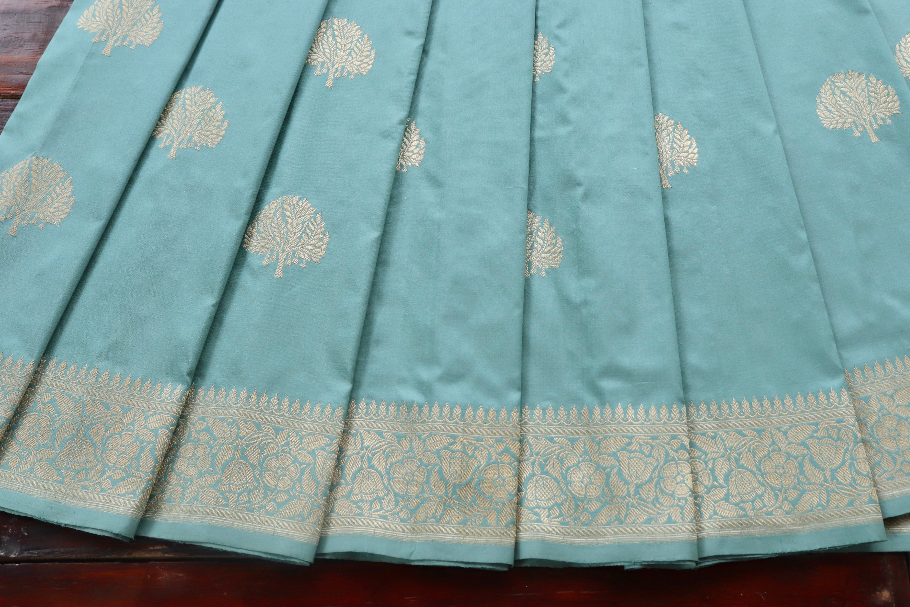 Sky Blue Kadhua Motif Pure Silk Handloom Banarasi Saree