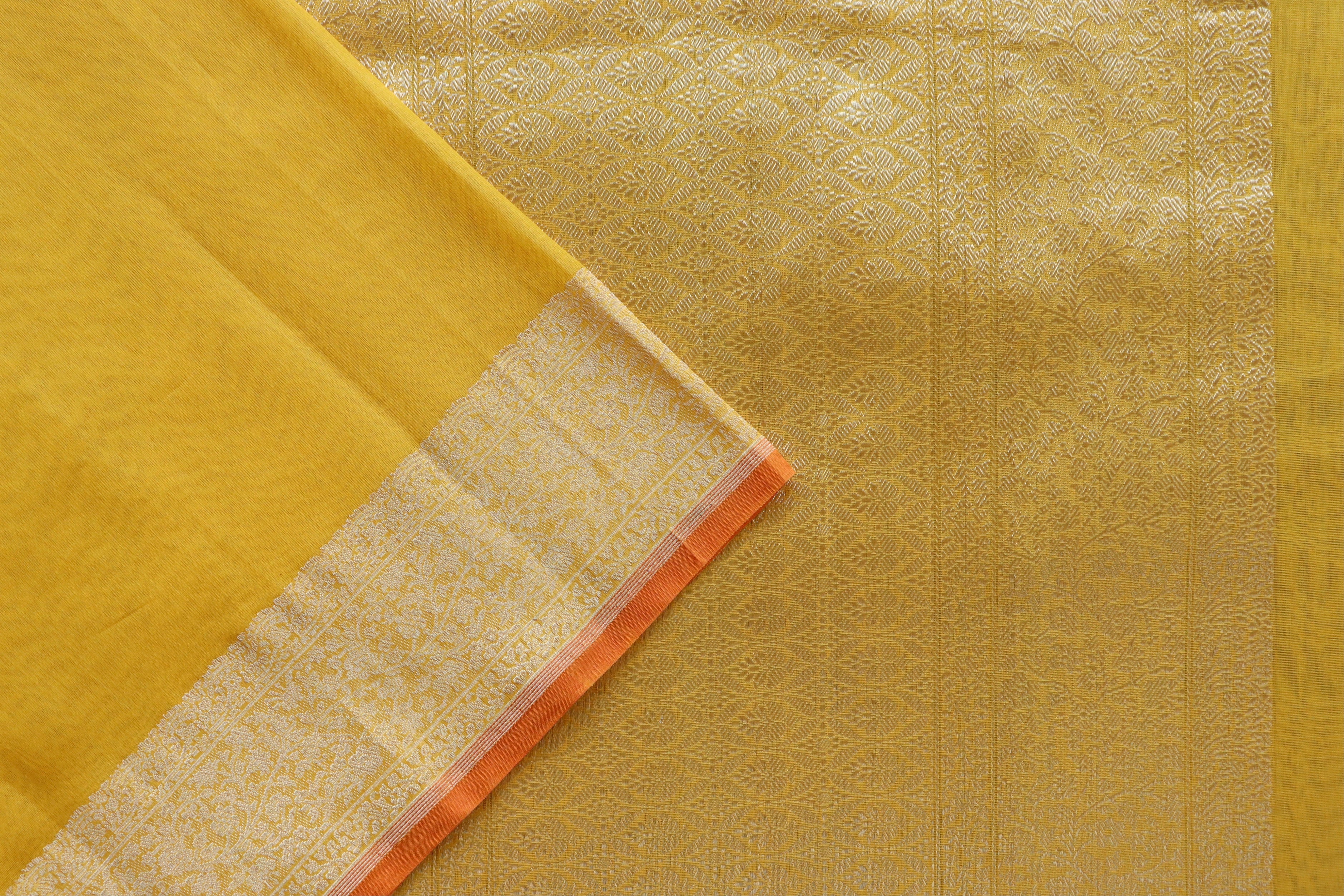 Mango Yellow Kuniya Organza Silk By Cotton Handloom Saree