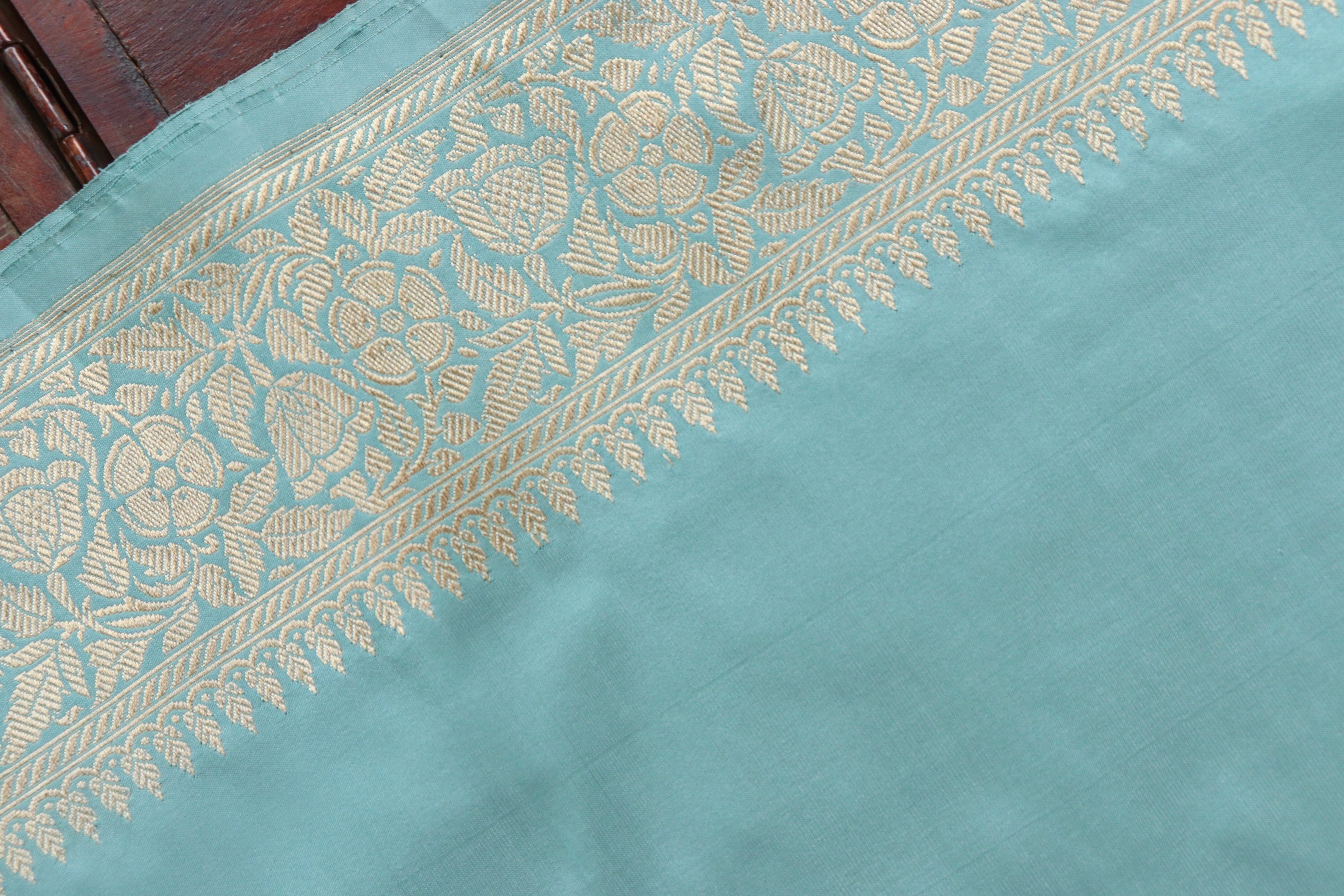 Sky Blue Kadhua Motif Pure Silk Handloom Banarasi Saree
