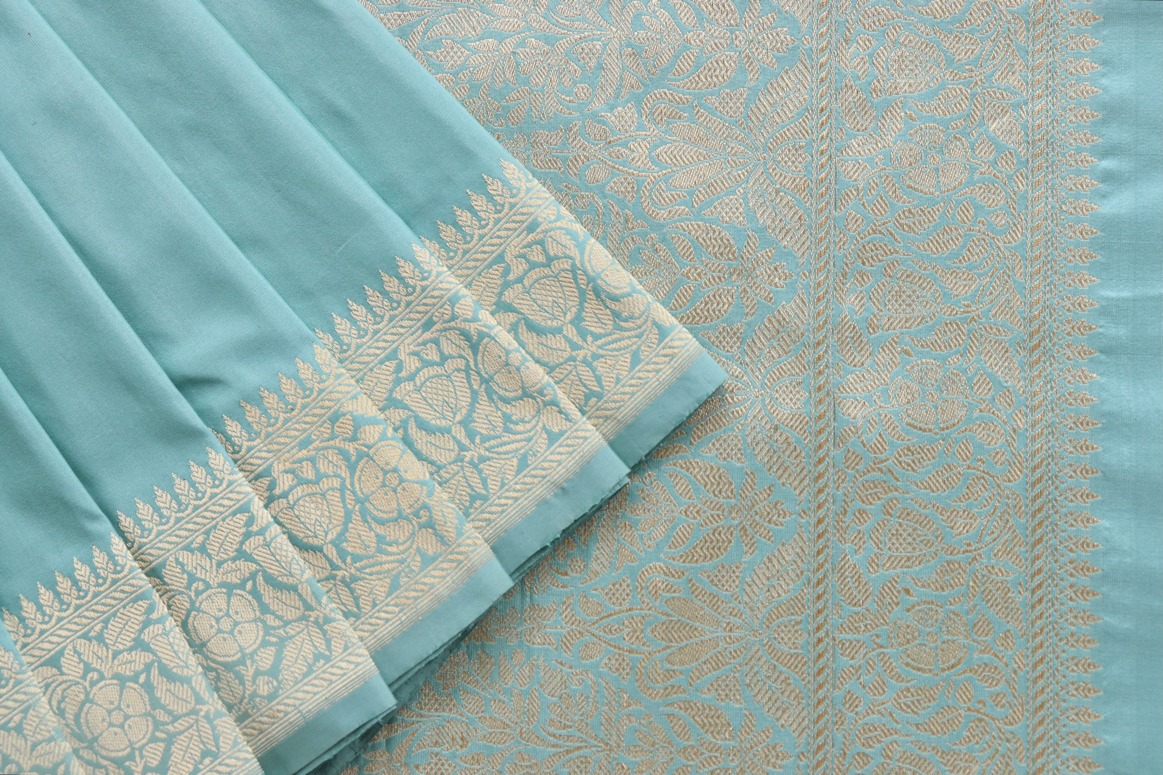 Sky Blue Kadhua Motif Pure Silk Handloom Banarasi Saree