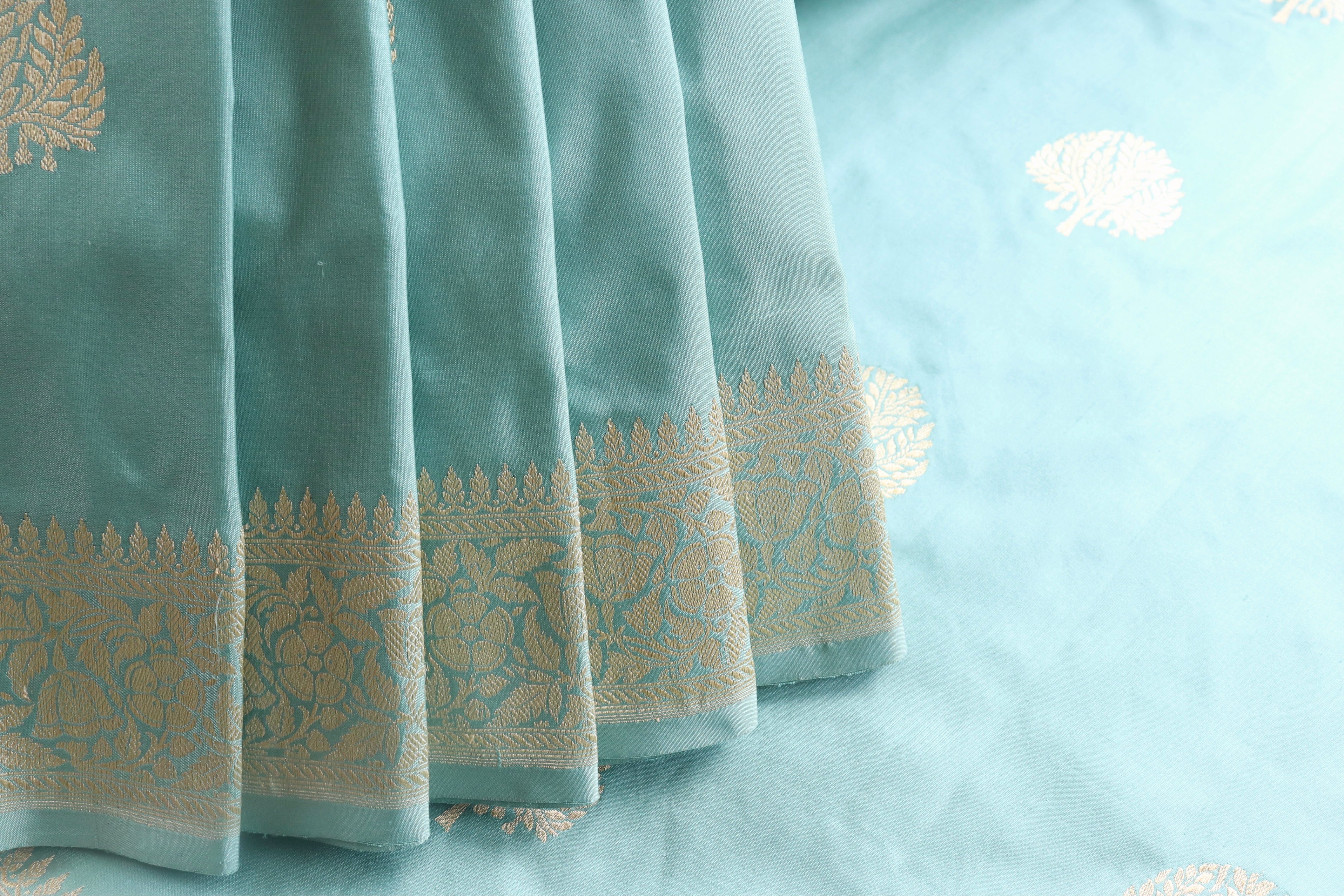 Sky Blue Kadhua Motif Pure Silk Handloom Banarasi Saree