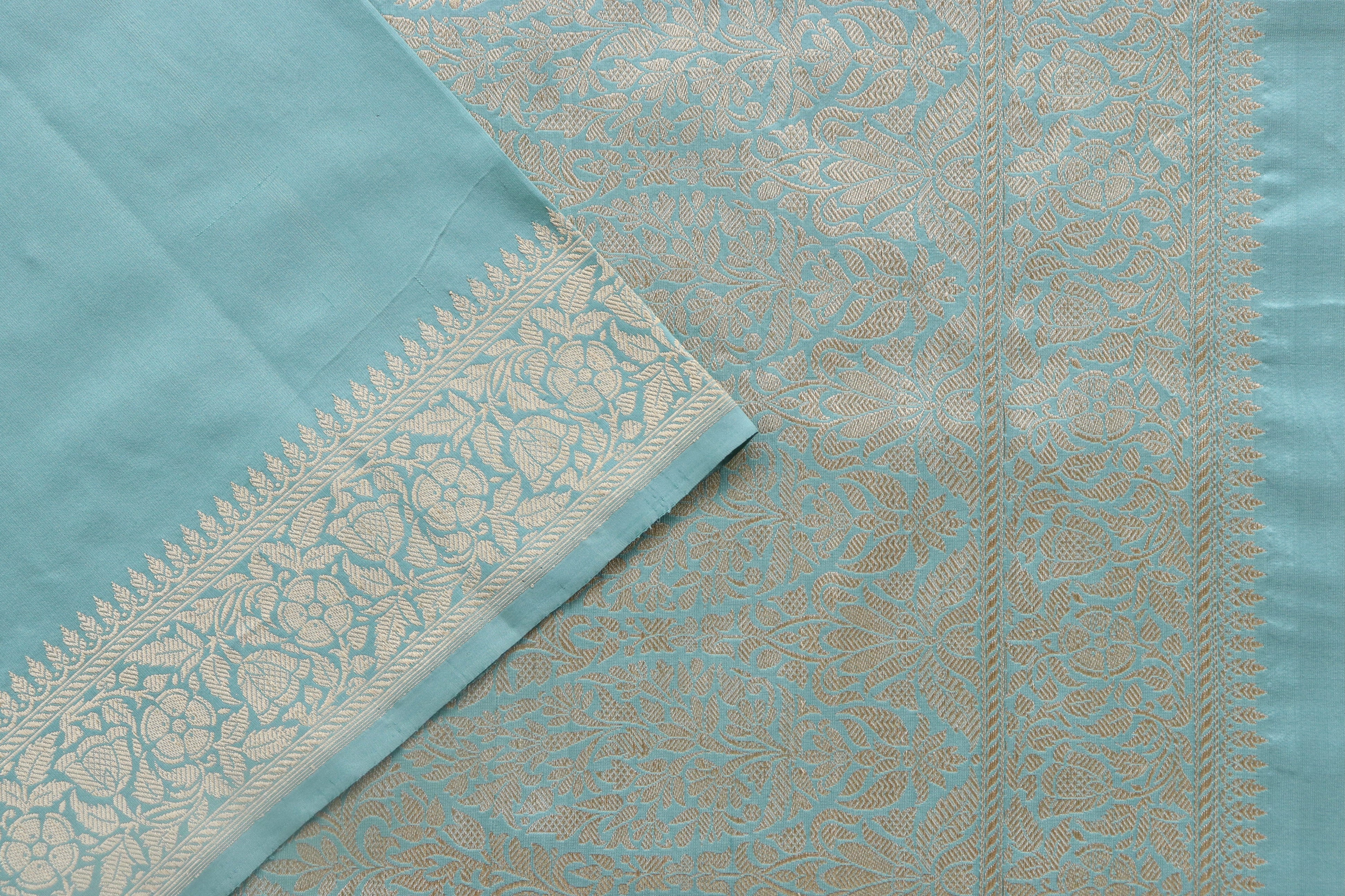 Sky Blue Kadhua Motif Pure Silk Handloom Banarasi Saree