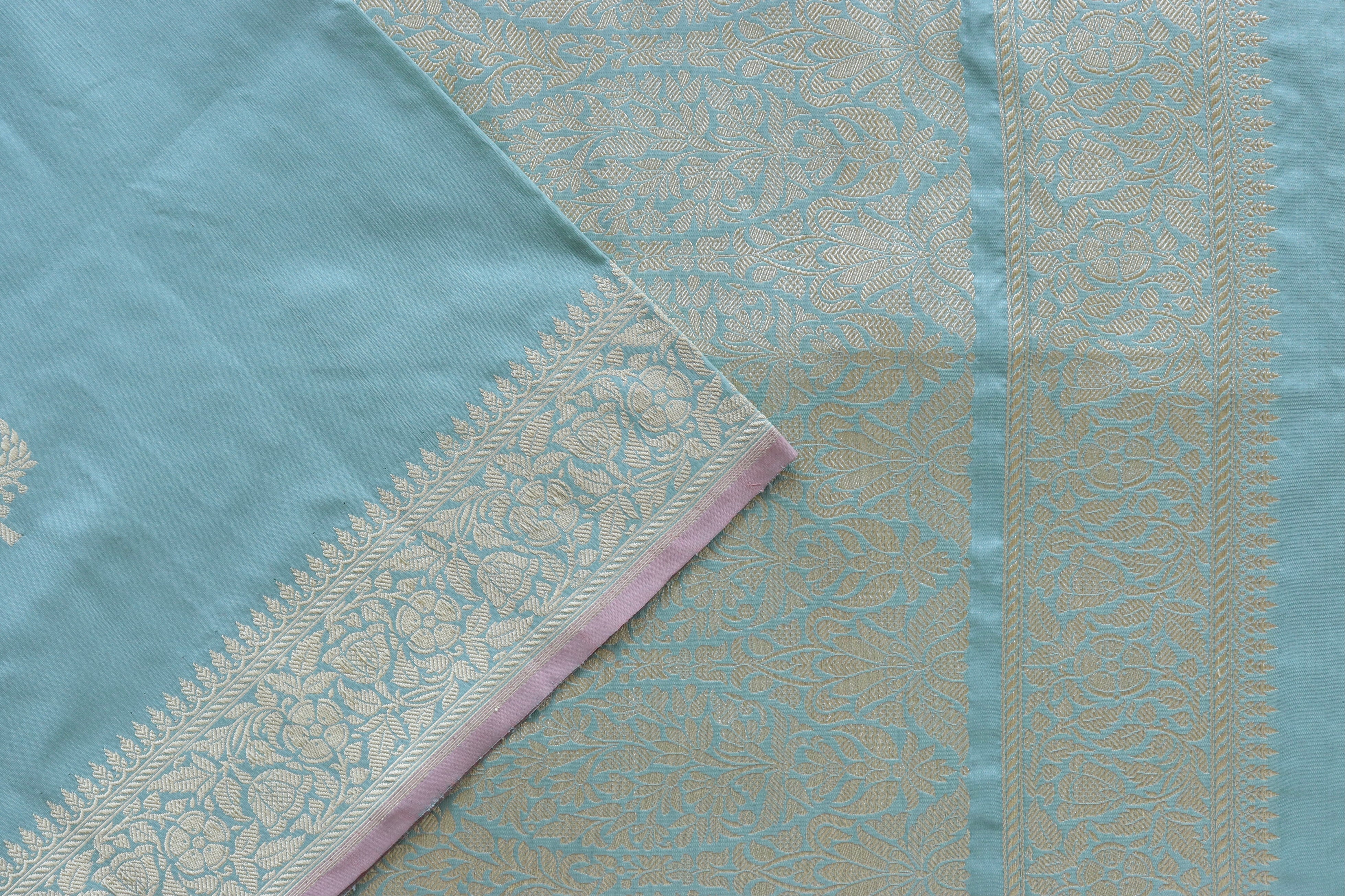 Powder Blue Kadhua Motif Pure Silk Handloom Banarasi Saree