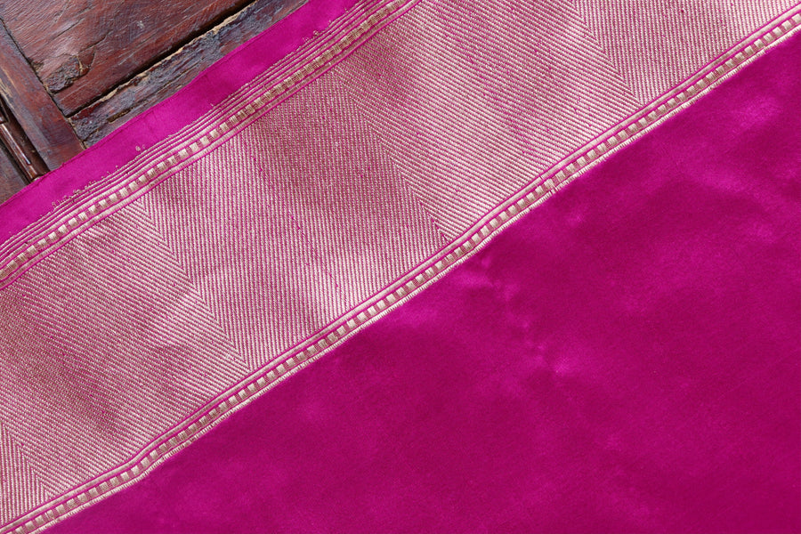 Magenta Pink Floral Border Pure Silk Banarasi Saree | Stuti Weaves
