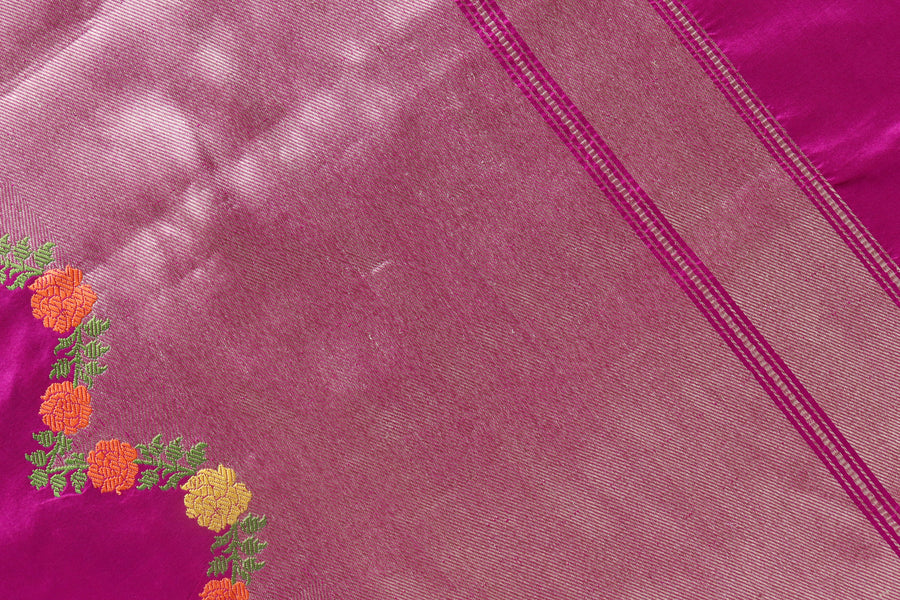Magenta Pink Floral Border Pure Silk Banarasi Saree | Stuti Weaves