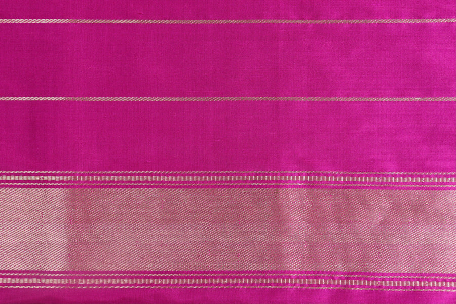 Magenta Pink Floral Border Pure Silk Banarasi Saree | Stuti Weaves