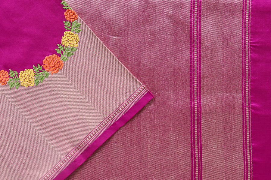 Magenta Pink Floral Border Pure Silk Banarasi Saree | Stuti Weaves