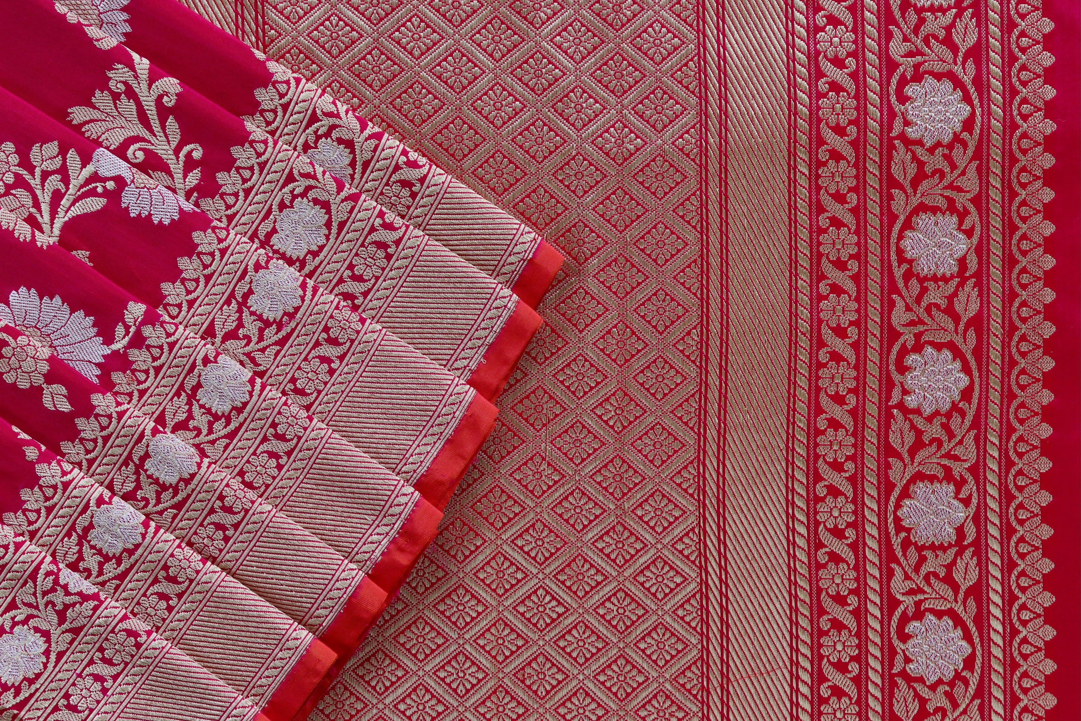 Rani Zig Zag Jangla Pure Silk Handloom Banarasi Saree