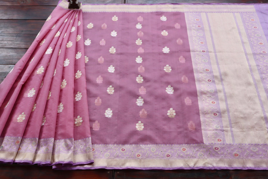 Pink Kadhua Pure Kora Silk Banarasi Saree | Stuti Weaves