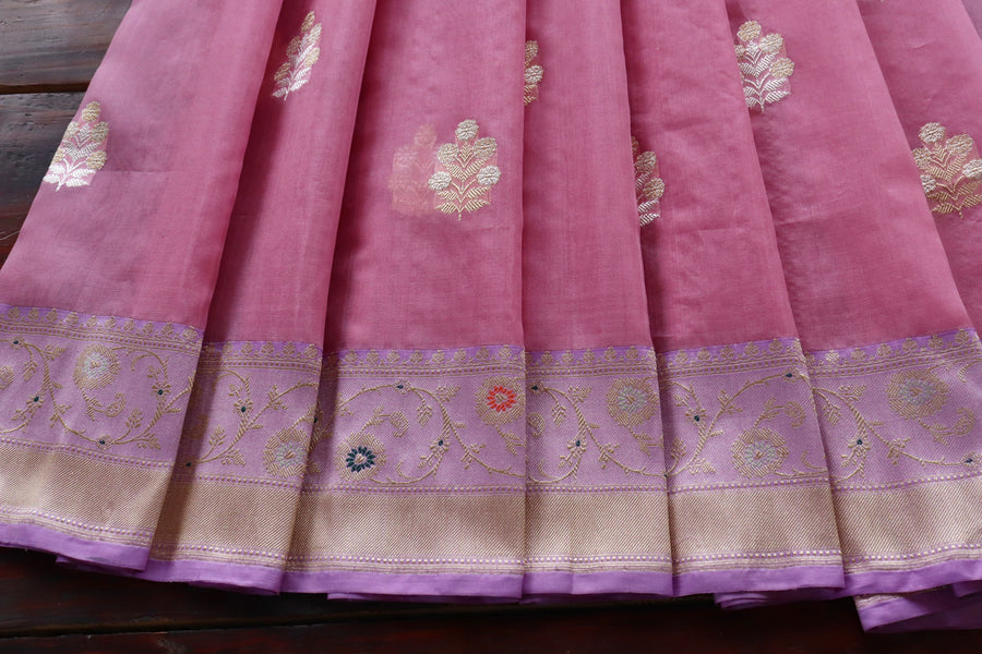 Pink Kadhua Pure Kora Silk Banarasi Saree | Stuti Weaves