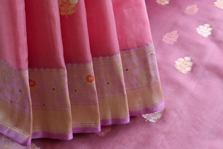 Pink Kadhua Pure Kora Silk Banarasi Saree | Stuti Weaves