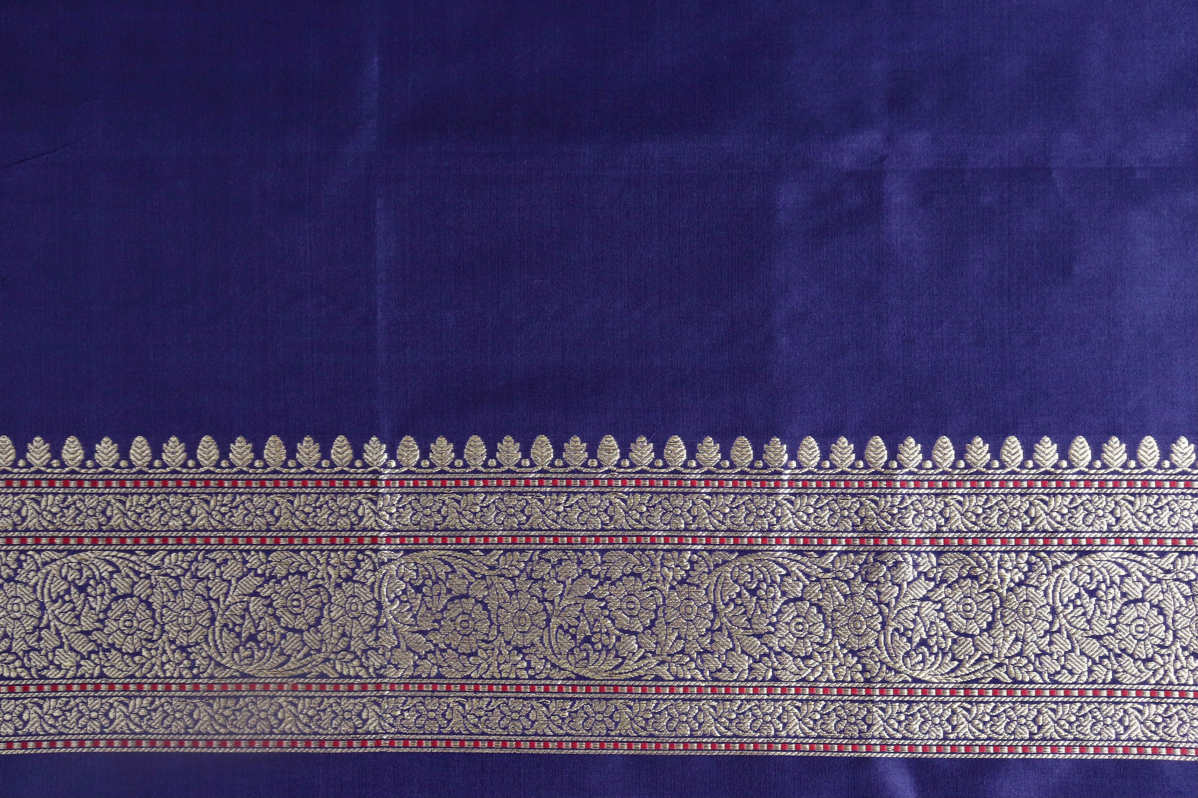 Navy Blue Meenadar Pure Silk Handloom Banarasi Jangla Saree
