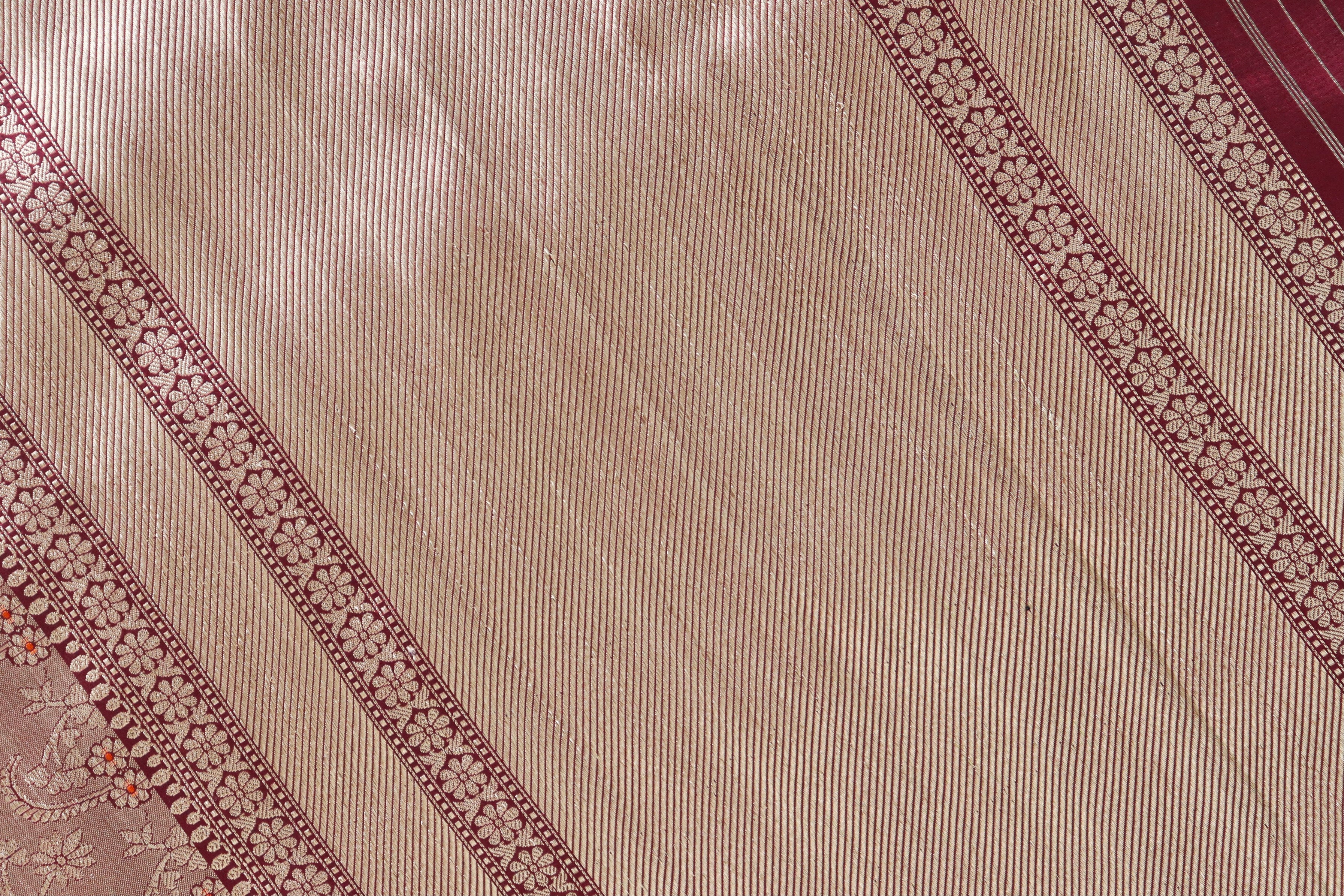 Maroon Meenadar Tanchoi Pure Silk Handloom Banarasi Saree