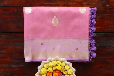 Pink Kadhua Pure Kora Silk Banarasi Saree | Stuti Weaves