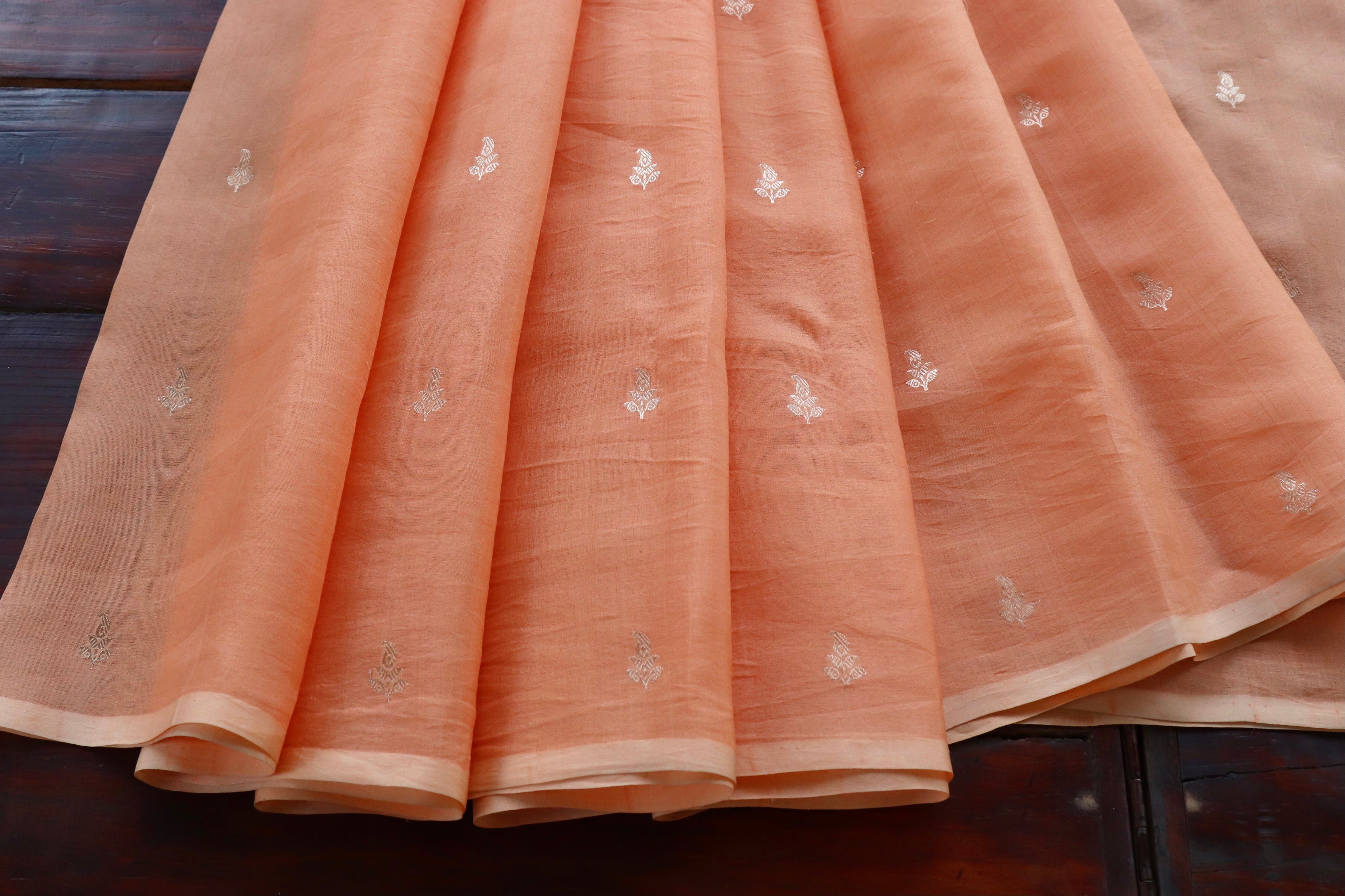 Tangerine Virsa Handwoven Banarasi Kora Silk Saree