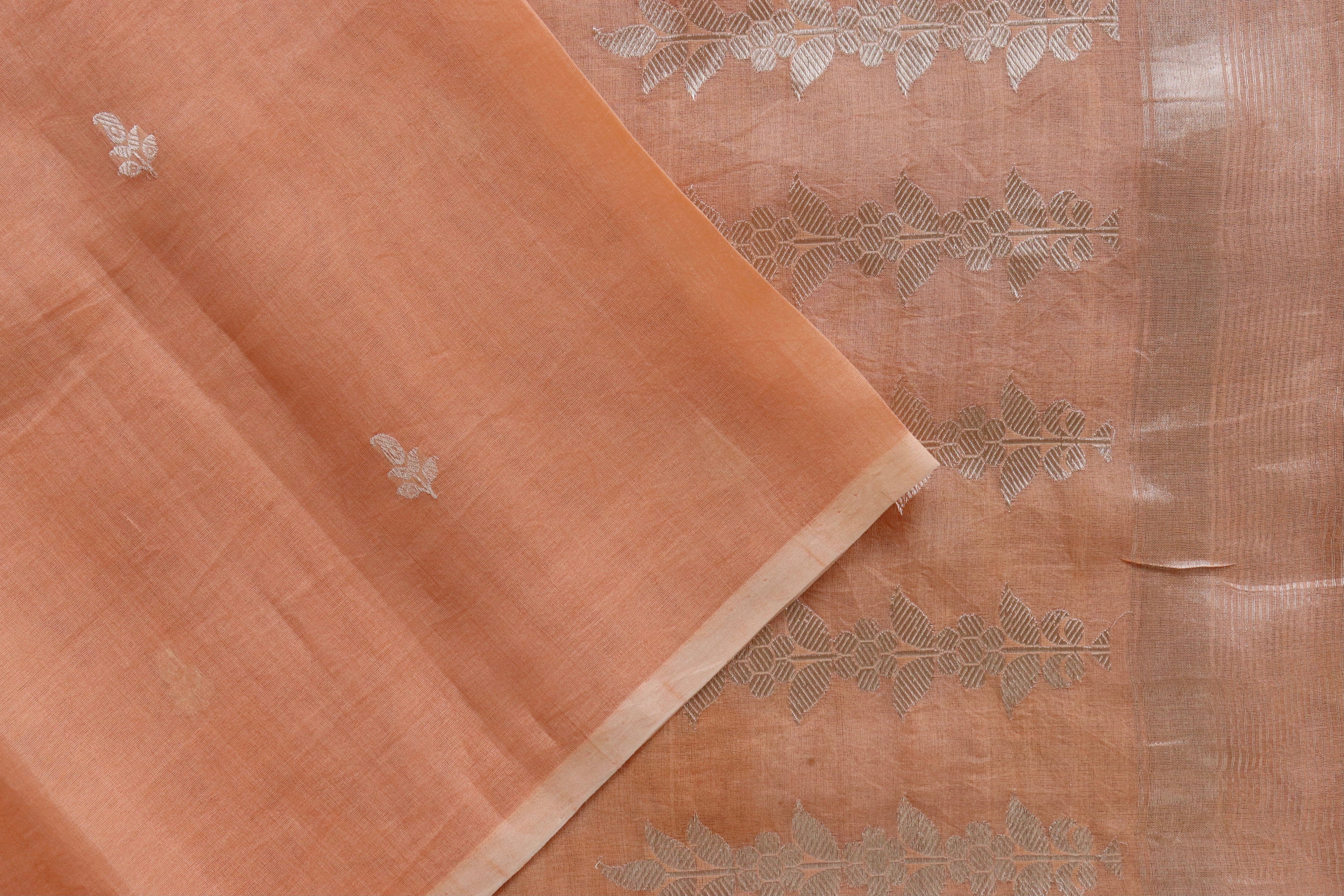 Tangerine Virsa Handwoven Banarasi Kora Silk Saree