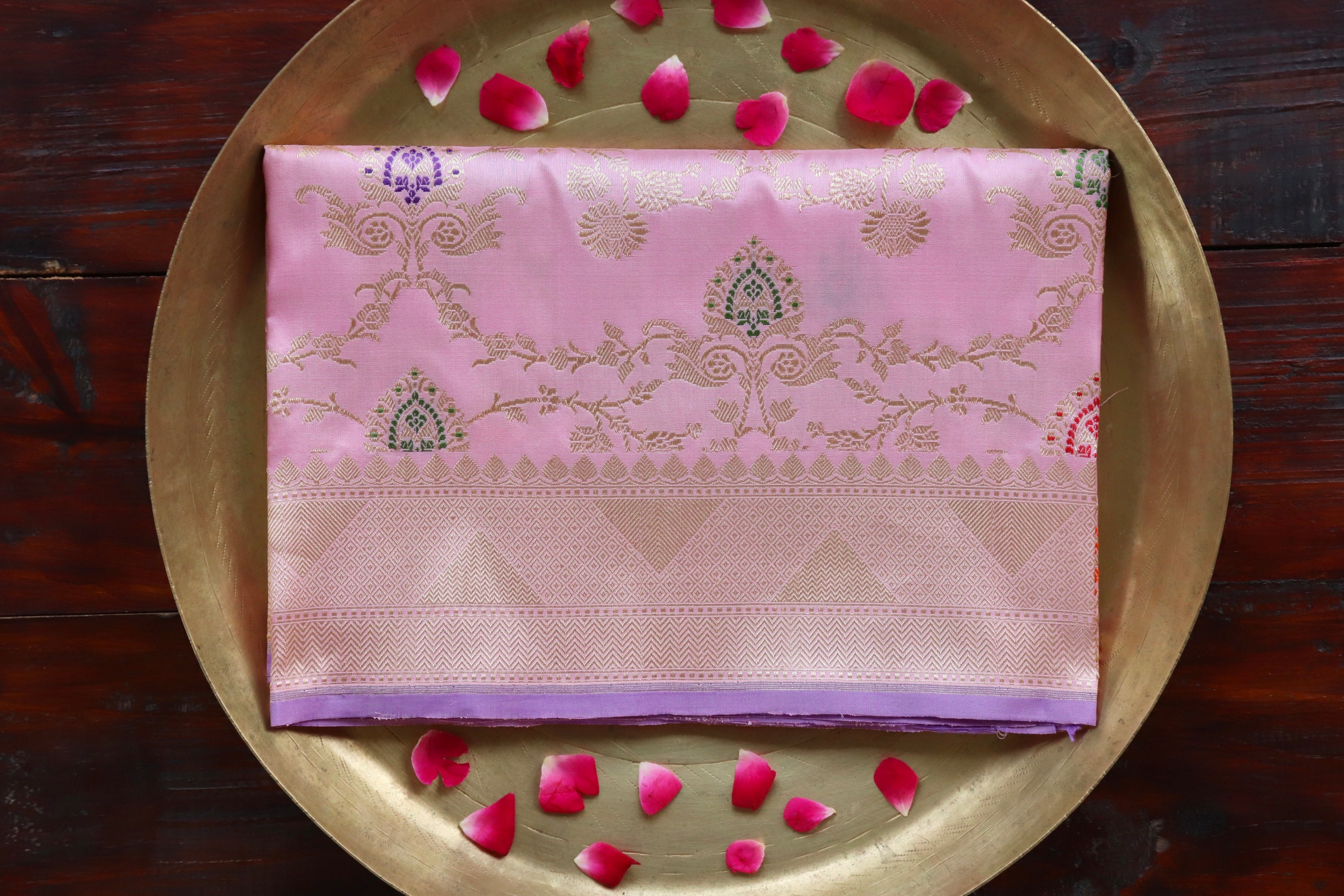 Baby Pink Meenadar Handloom Pure Silk Dupatta