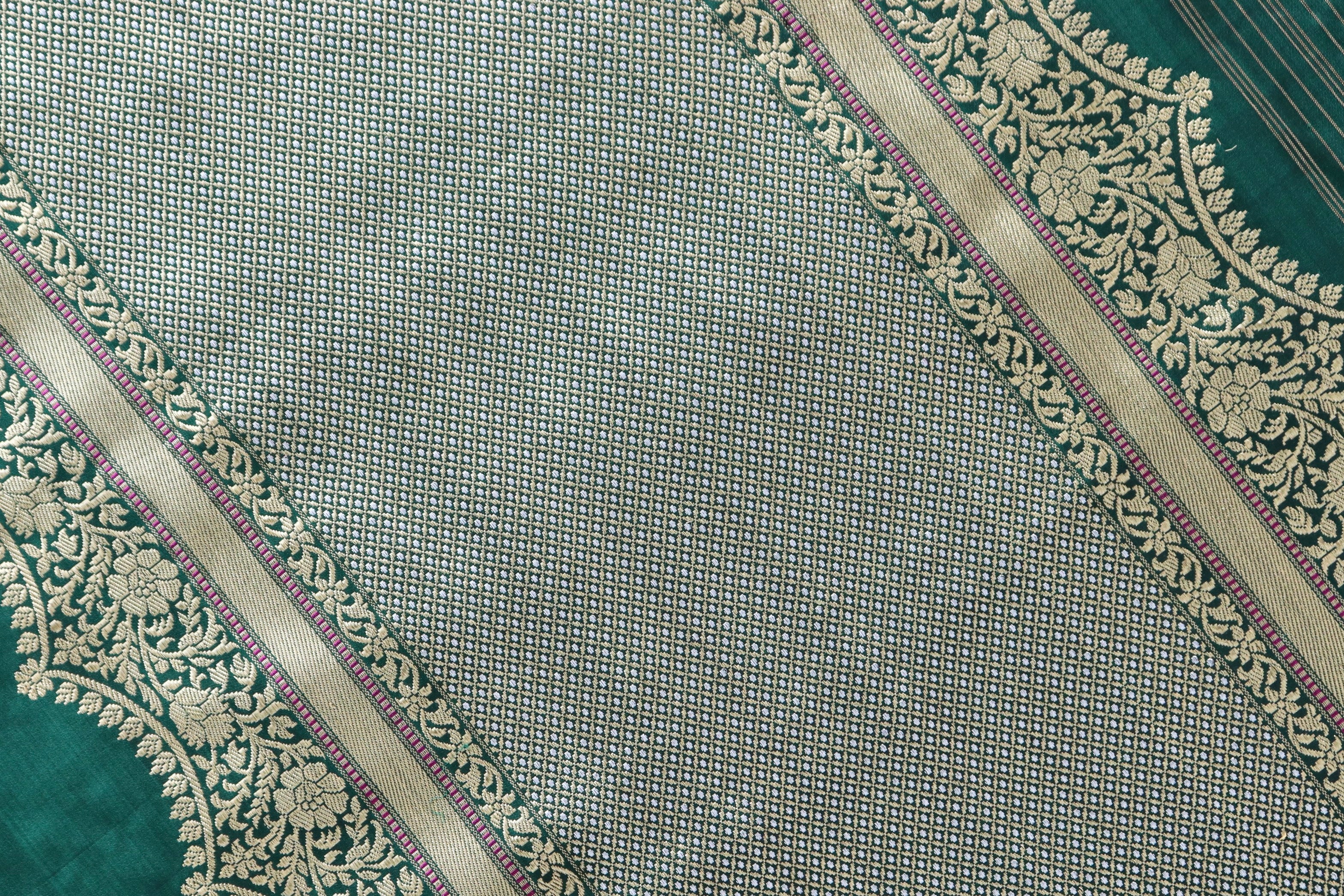 Forest Green Butterfly Motif Pure Silk Handloom Banarasi Saree