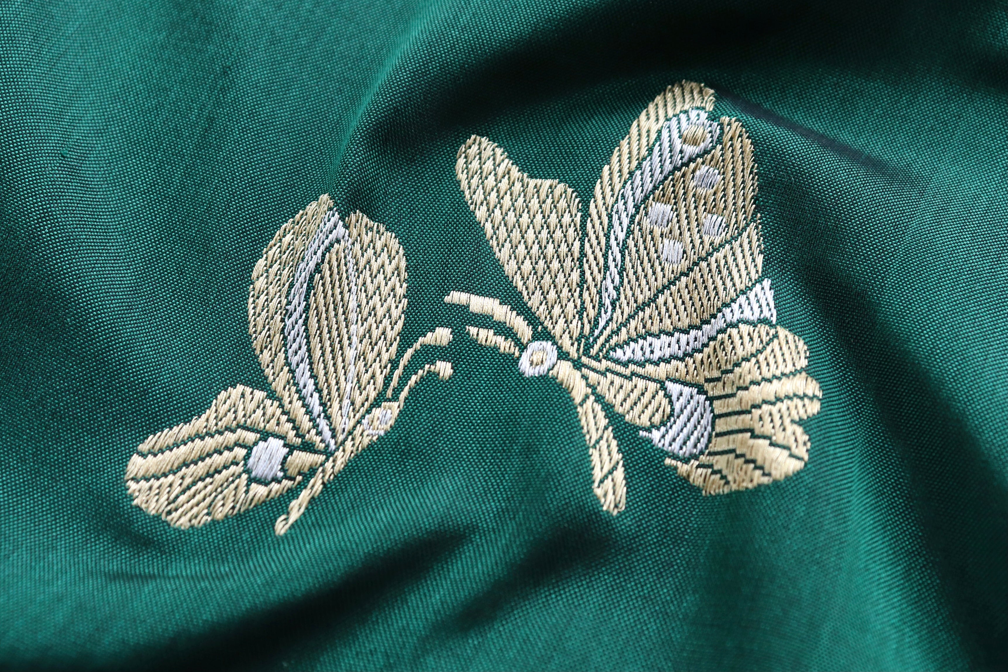 Emerald Green Butterfly Motif Pure Silk Handloom Banarasi Saree