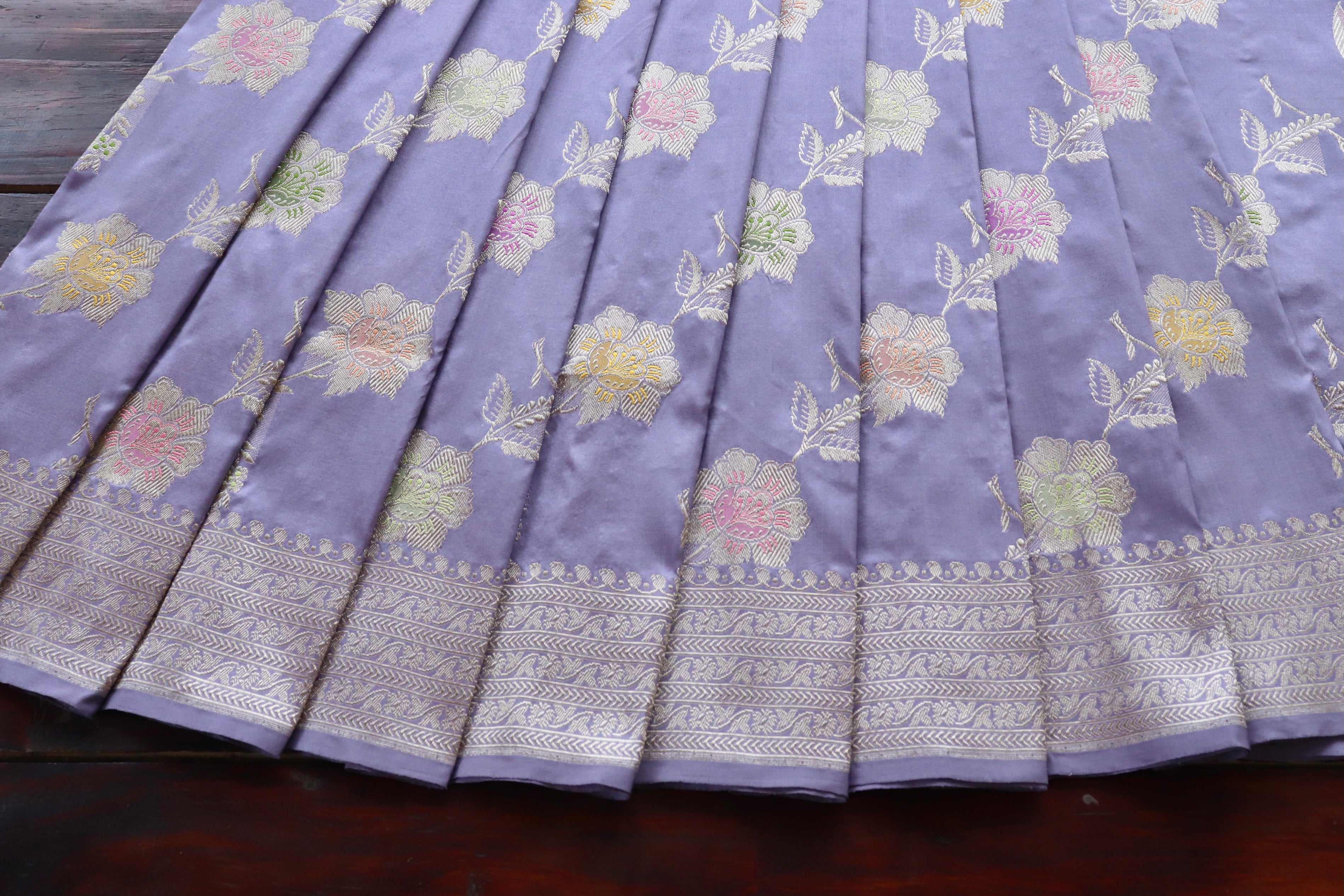 Lavender Meenadar Pure Silk Handloom Banarasi Jangla Saree